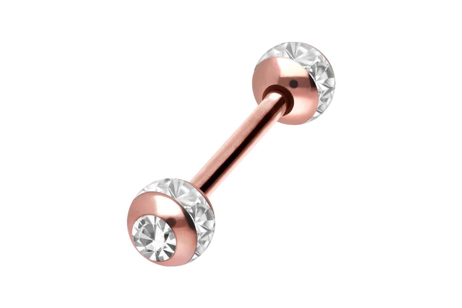 PIERCINGLINE Brustwarzenpiercing Chirurgenstahl Barbell EPOXY-RING-KUGELN + KRISTALLE (Barbells, 1-tlg)