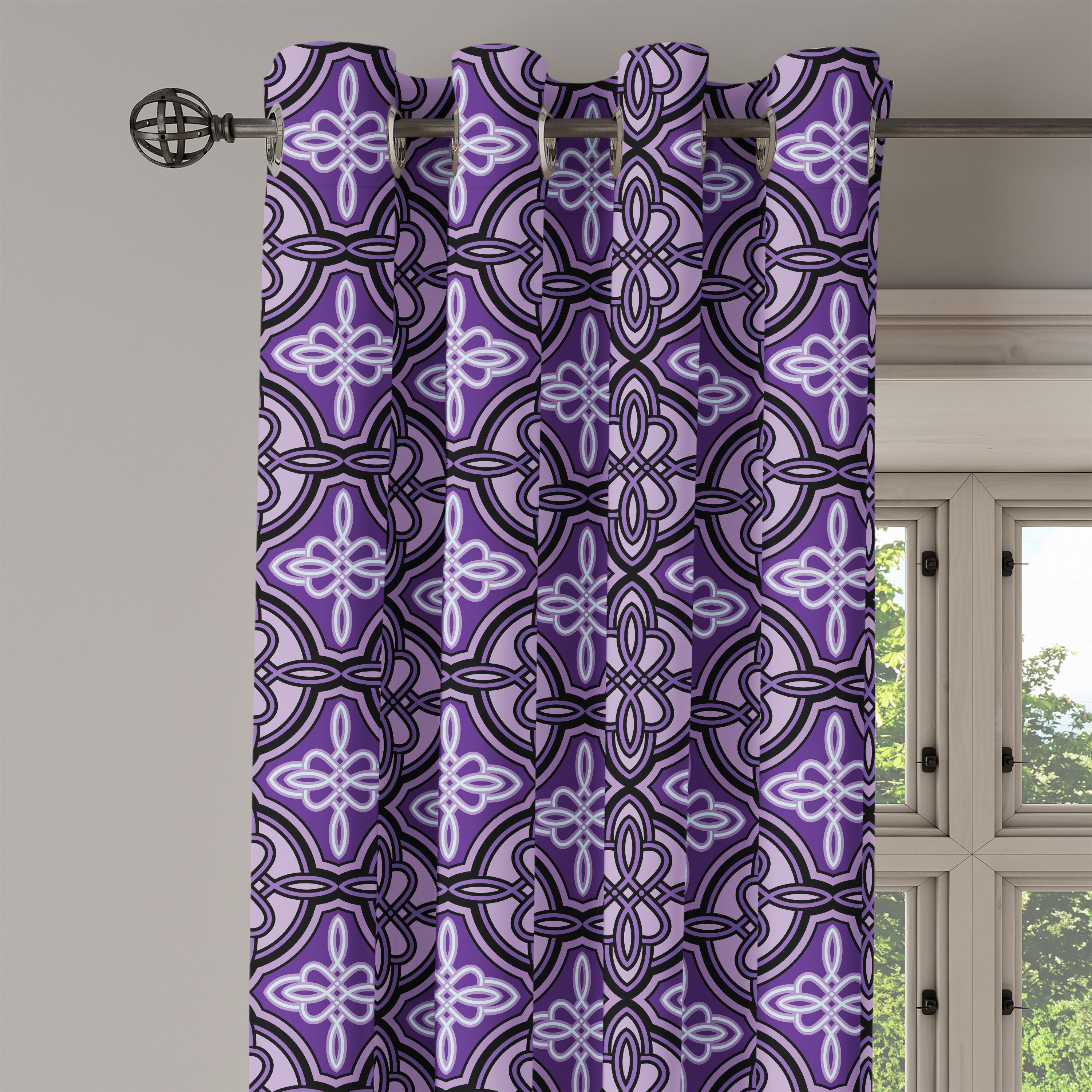 Keltische Dekorative 2-Panel-Fenstervorhänge Wohnzimmer, für Abakuhaus, Knoten-Kunst Schlafzimmer Lila Gardine