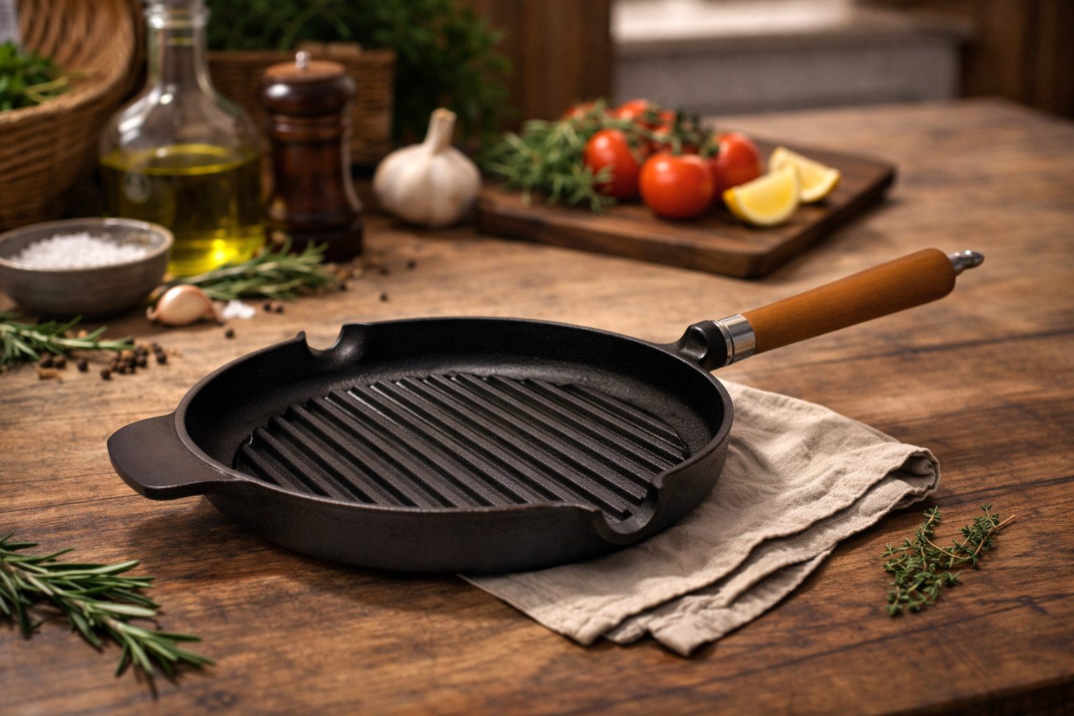 Ronneby Bruk Grillpfanne Maestro, Pfanne, Ø 25 cm, mit Holzgriff, Gusseisen (1-tlg)