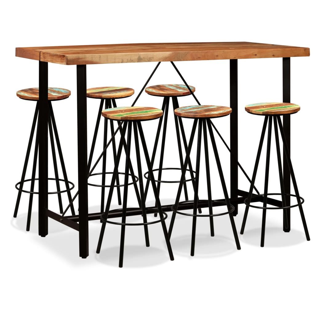 vidaXL Essgruppe 7-tlg. Bar-Set Massivholz und Altholz, (6-tlg)