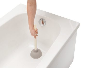 aquaSu Pümpel Abflussreiniger, L: 41.5 cm, (1 tlg., mit Holzstiel), Grau, für WC, Wanne, Dusche, Waschbecken und Urinal, 250856