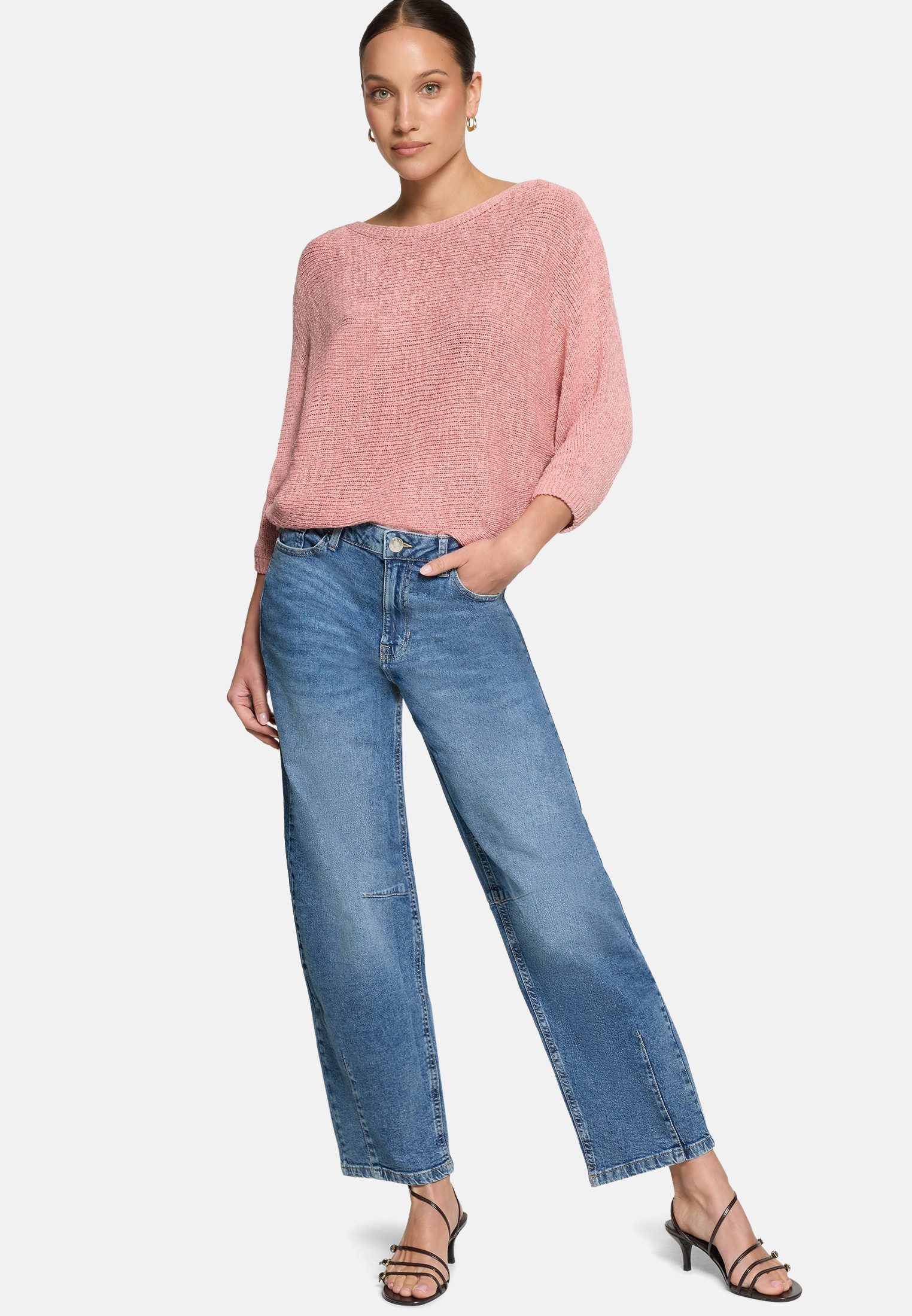 Zero Strickpullover Damen mit Fledermausärmeln (1-tlg) Gerippt