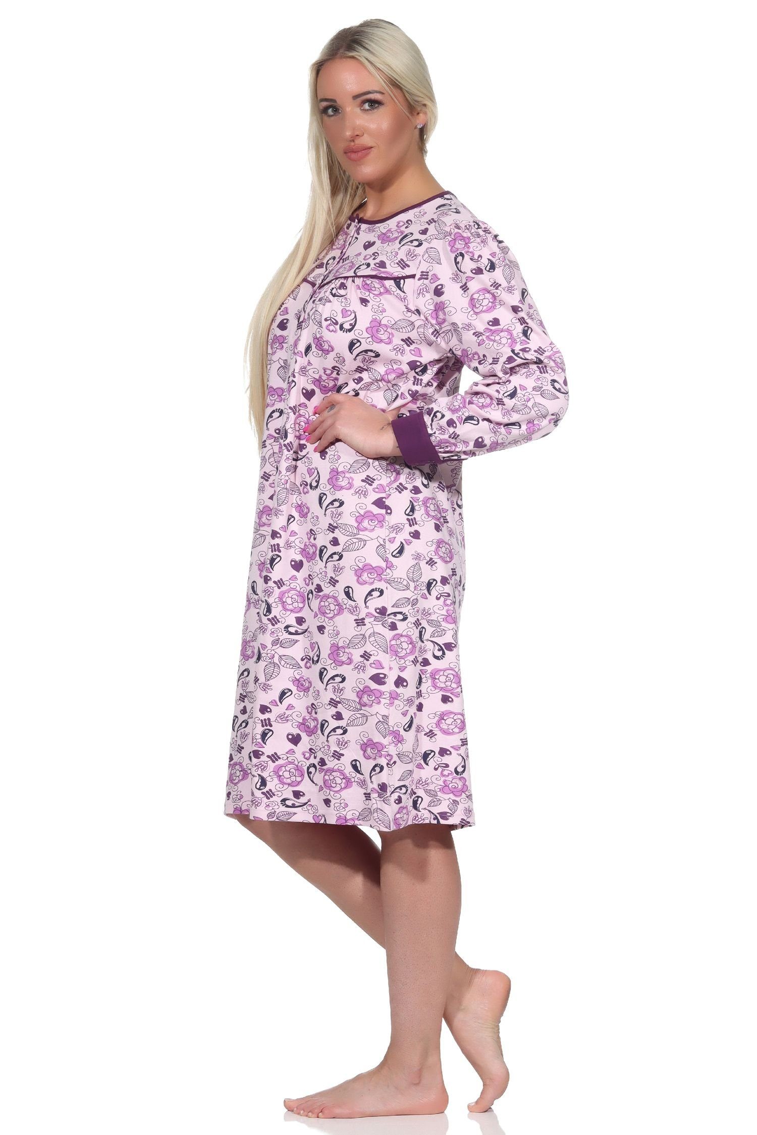Normann Nachthemd Edles Damen Nachthemd Interlock-Qualität langarm Kuschel in rosa