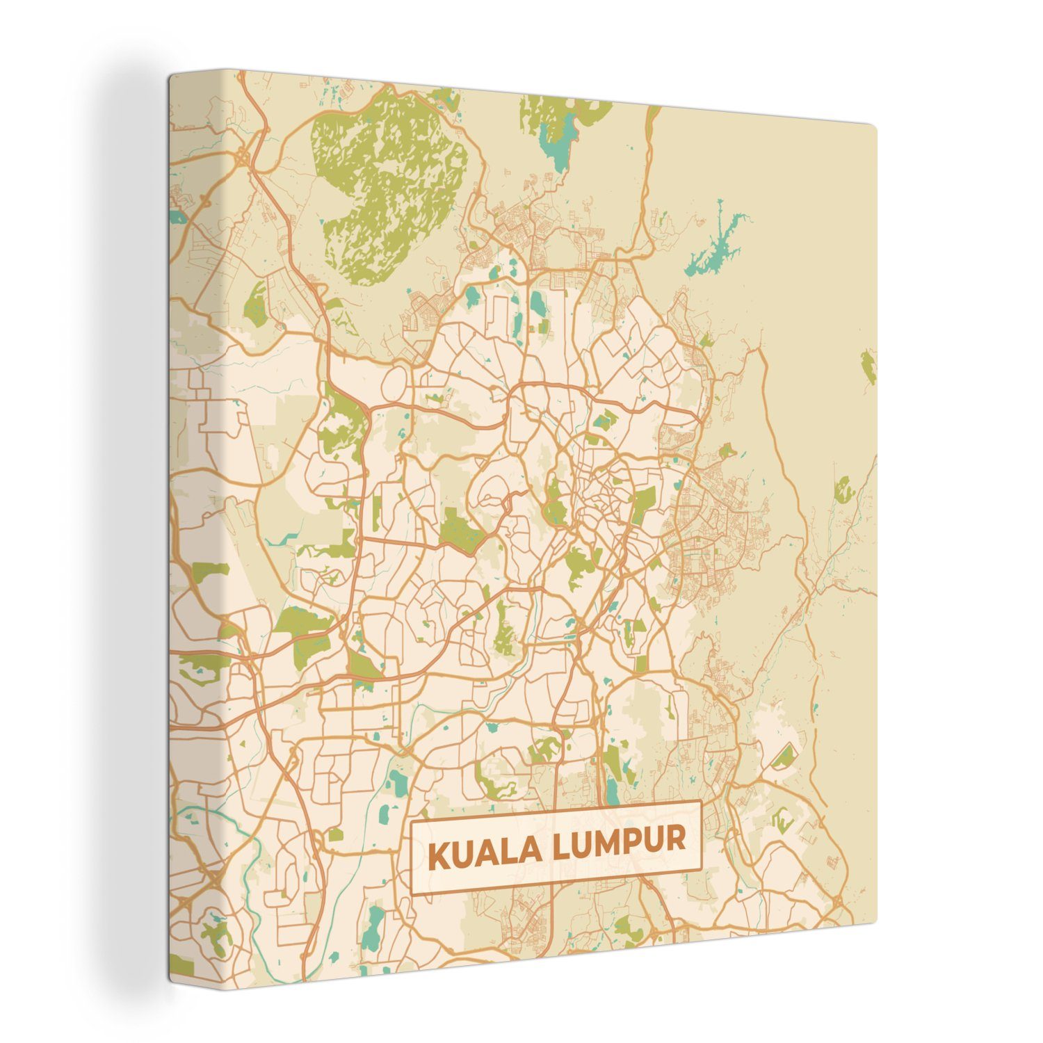 OneMillionCanvasses® Leinwandbild Kuala Lumpur - Stadtplan - Vintage - Karte, (1 St), Leinwand Bilder für Wohnzimmer Schlafzimmer