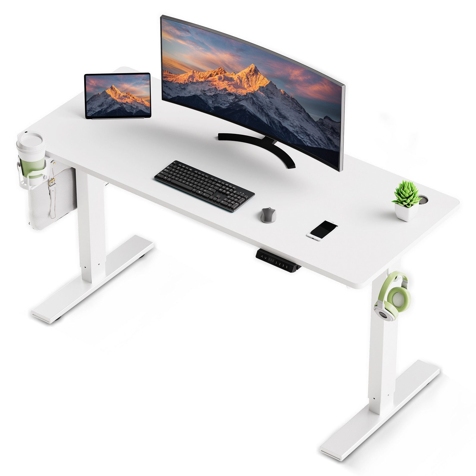HOMAVO Schreibtisch Elektrisch höhenverstellbarer Schreibtisch Memory-Funktion (Sitz-/Steh-Erinnerung), USB/Typ C,Länge 120 cm, 140 cm, zwei Größen (18 mm Schreibtischplatte)