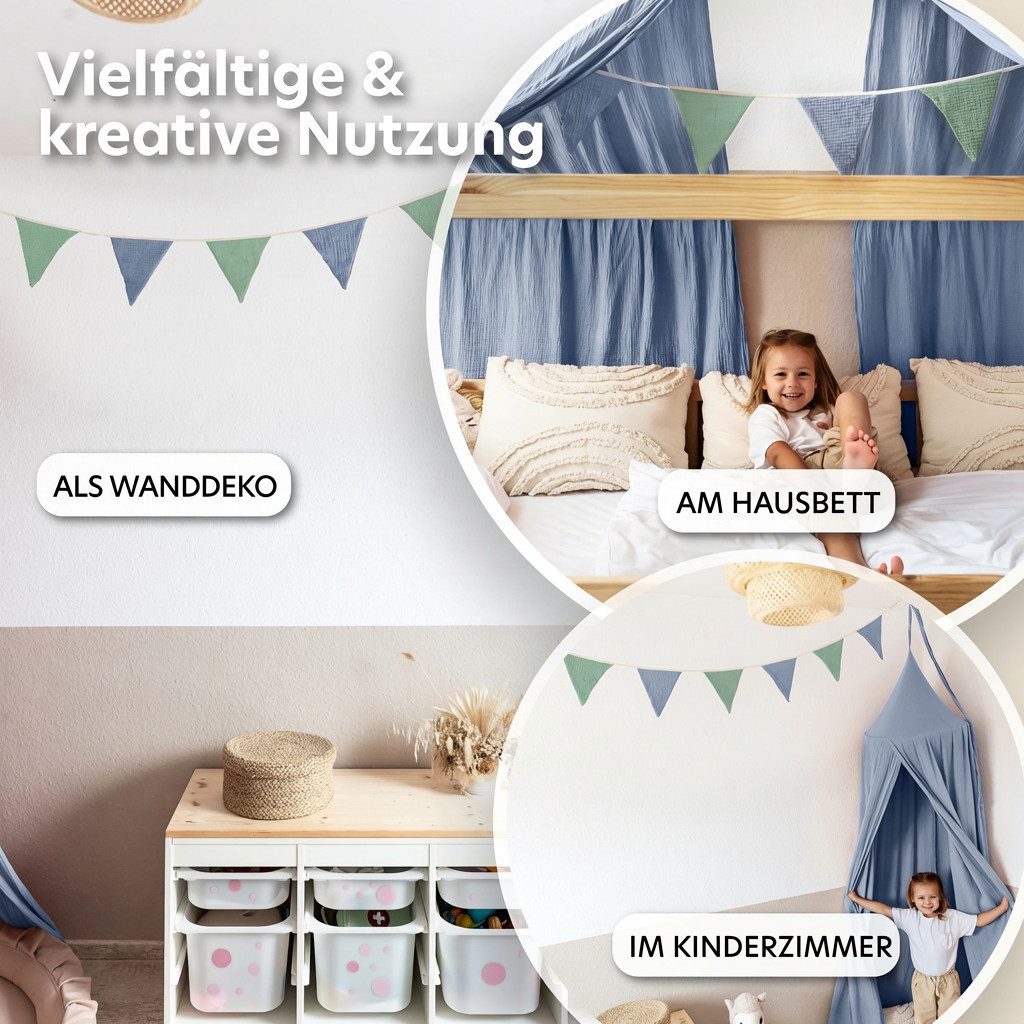 lilimaus Wimpelkette Sternenkette für Kinderzimmer - handgenähte Stoff-Girlande, handgefertigte Stoff-Girlande ca. 300 cm - Wimpel oder Sterne