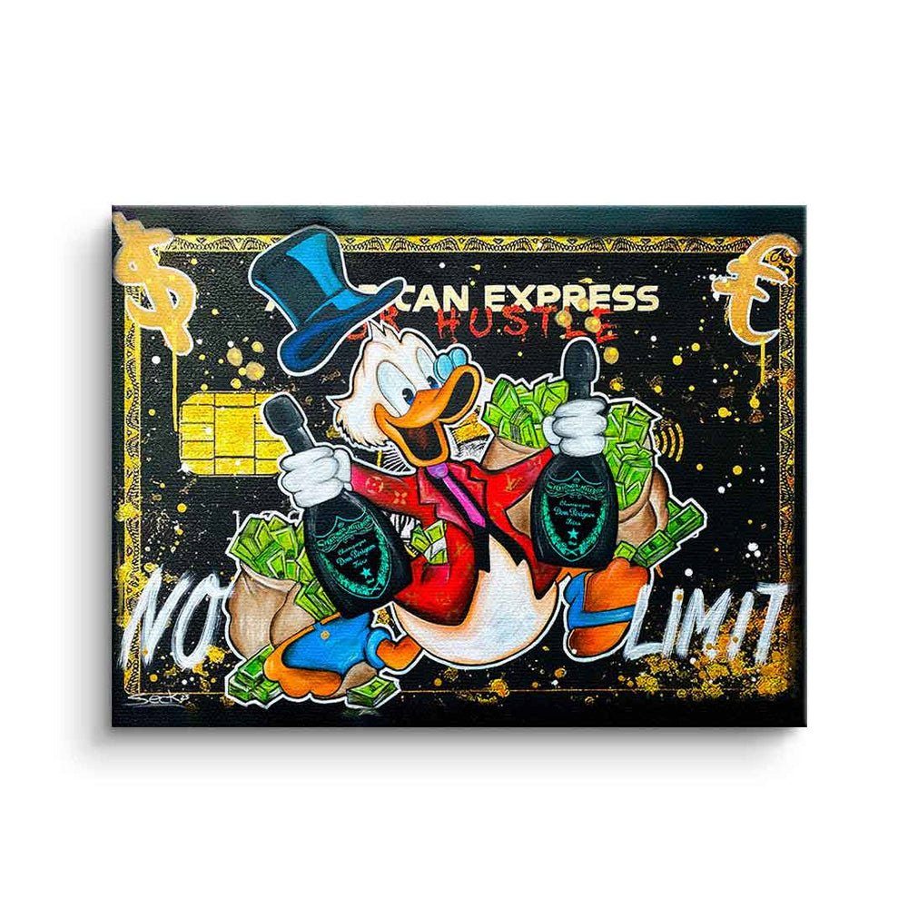 DOTCOMCANVAS® Leinwandbild No Limit, Leinwandbild Dagobert Duck American Express No Limit comic Pop Art