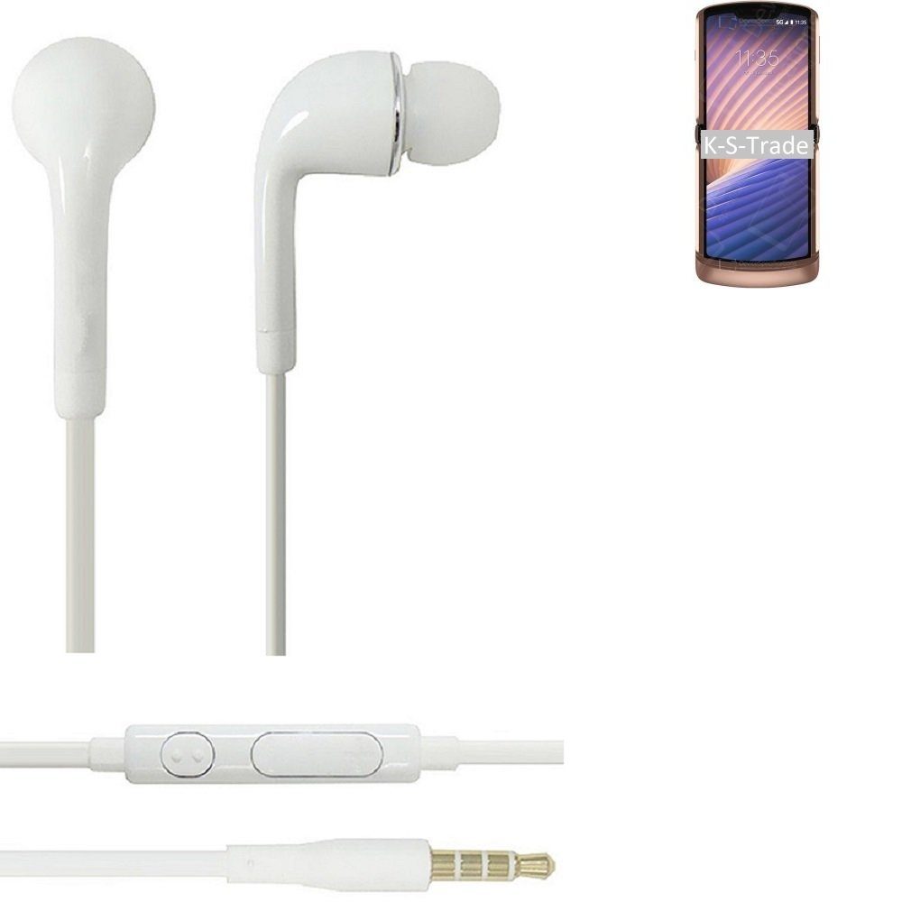 K-S-Trade für Motorola Moto mit G9 Mikrofon 3,5mm) Plus In-Ear-Kopfhörer Headset u Lautstärkeregler (Kopfhörer weiß