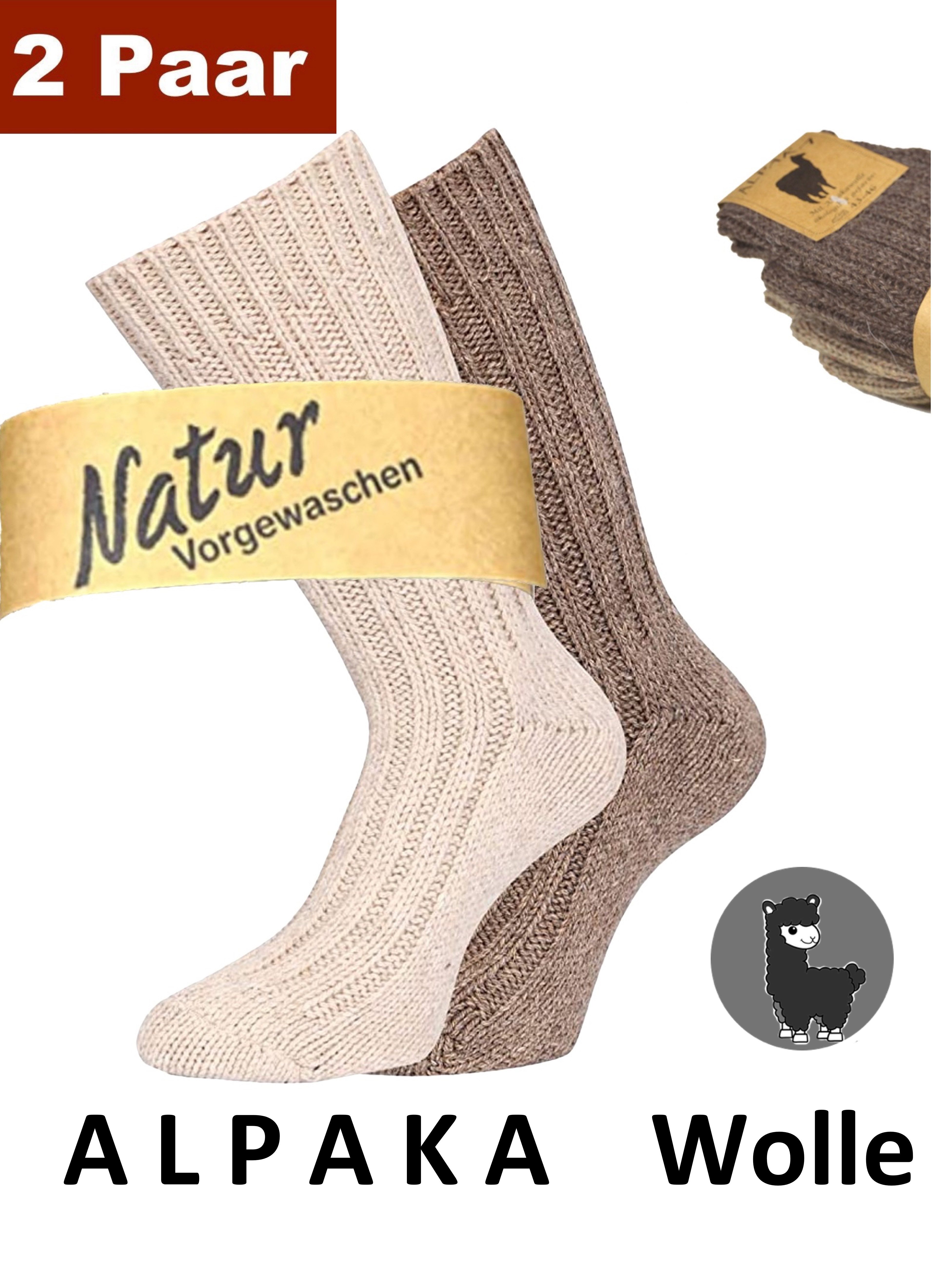 Cocain underwear Thermosocken Alpaka Socken Warme dick weiche Wollsocke Natur-Socken Wolle Thermo (2-Paar)