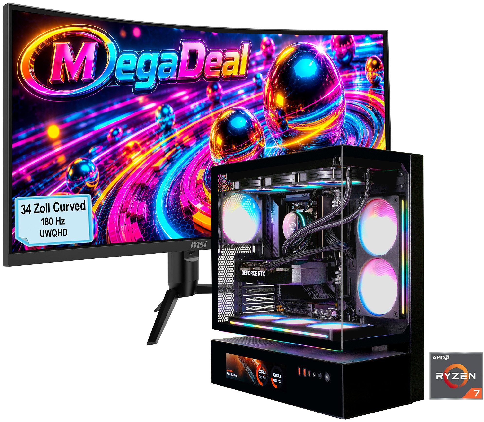 Cougar MegaDeal CFV235 Vision 2850 Ryzen 7 9700X 32GB DDR5 2TB SSD RTX 5070Ti Gaming-PC-Komplettsystem (34", AMD Ryzen 7 9700X, RTX 5070 Ti, 32 GB RAM, 2000 GB SSD, Windows 11, DDR5 RAM + MSI MAG 342CQR E2 Curved Monitor 86cm (34)