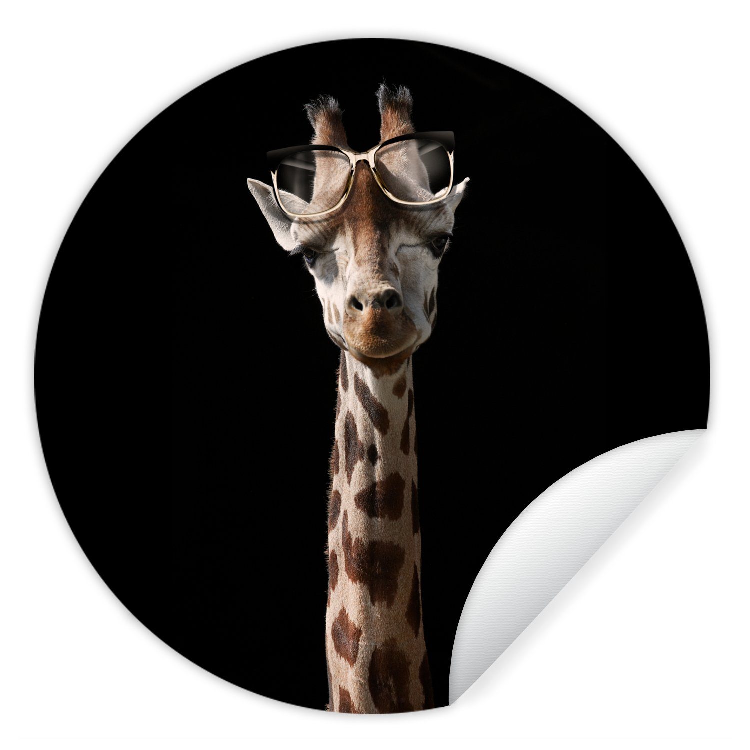 MuchoWow Wandsticker Giraffe - Schutzbrille - Schwarz (1 St), Tapetenkreis für Kinderzimmer, Tapetenaufkleber, Rund, Wohnzimmer
