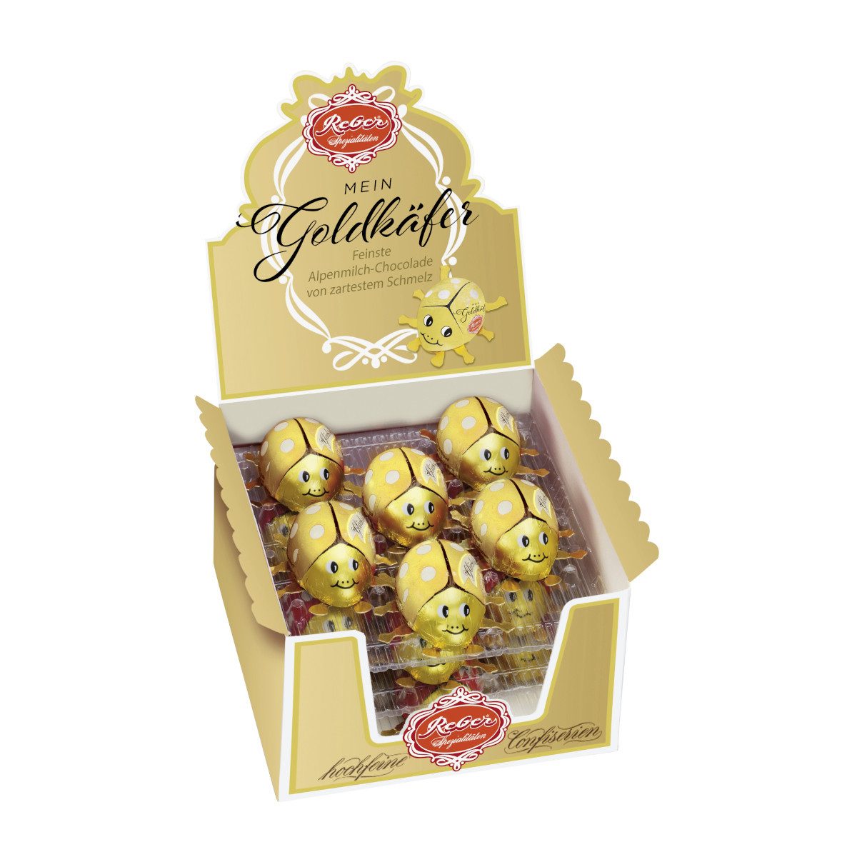 Reber Schokolade, Reber Mein Goldkäfer feinste Edel-Vollmilchschokolade Packung 30g