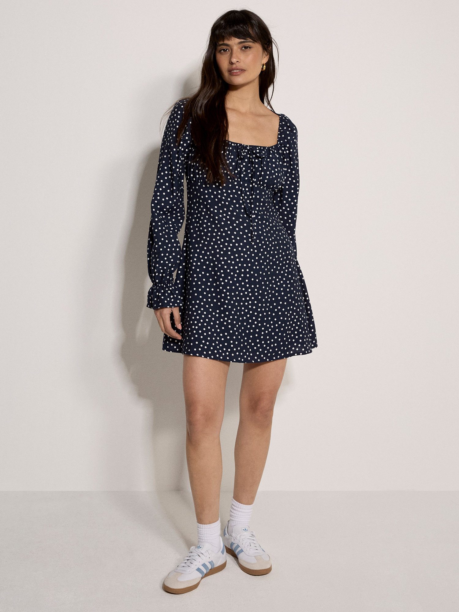 Apricot Minikleid Minikleid mit Polka-Dot-Muster mit Reißverschluss