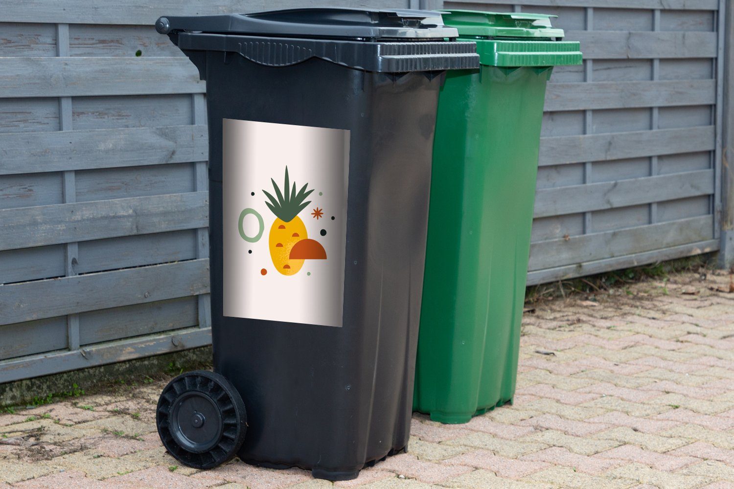 Mülleimer-aufkleber, St), Sticker, MuchoWow Obst Einfach Abfalbehälter Container, Ananas - Wandsticker - (1 Mülltonne,