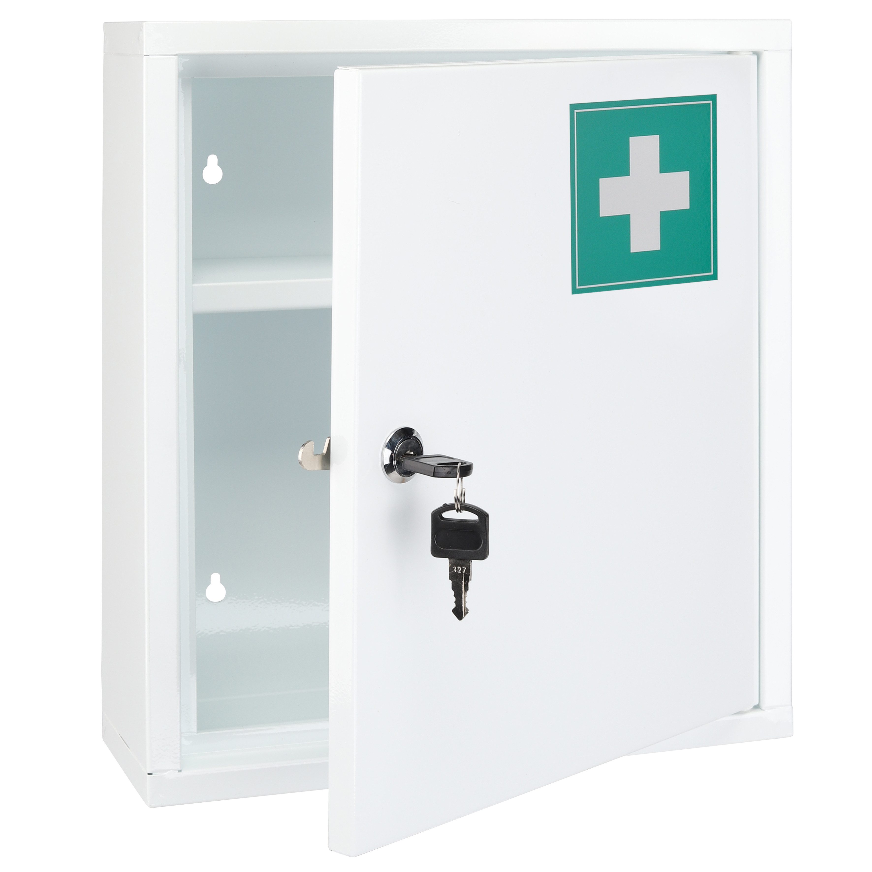 mucHome Medizinschrank aus Stahl, Weiß, 31,5x10x36 cm, Hängeschrank mit Schloss