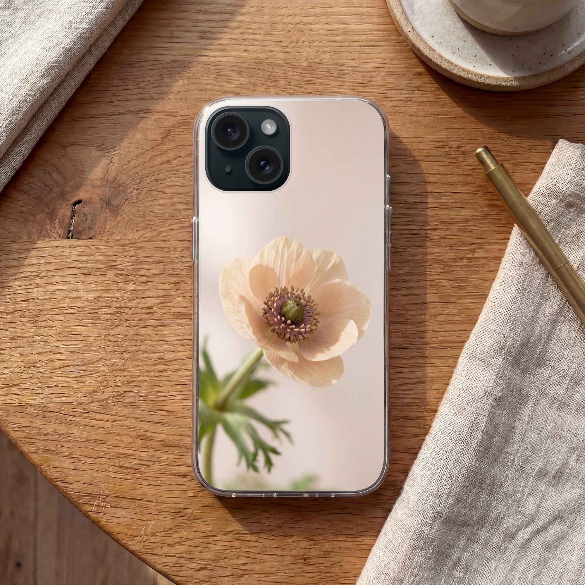 MuchoWow Handyhülle für Apple iPhone 15 Blume - Minimalistisch - Grün, Smartphone-Bumper, Print, Handy Schutzhülle Dünn