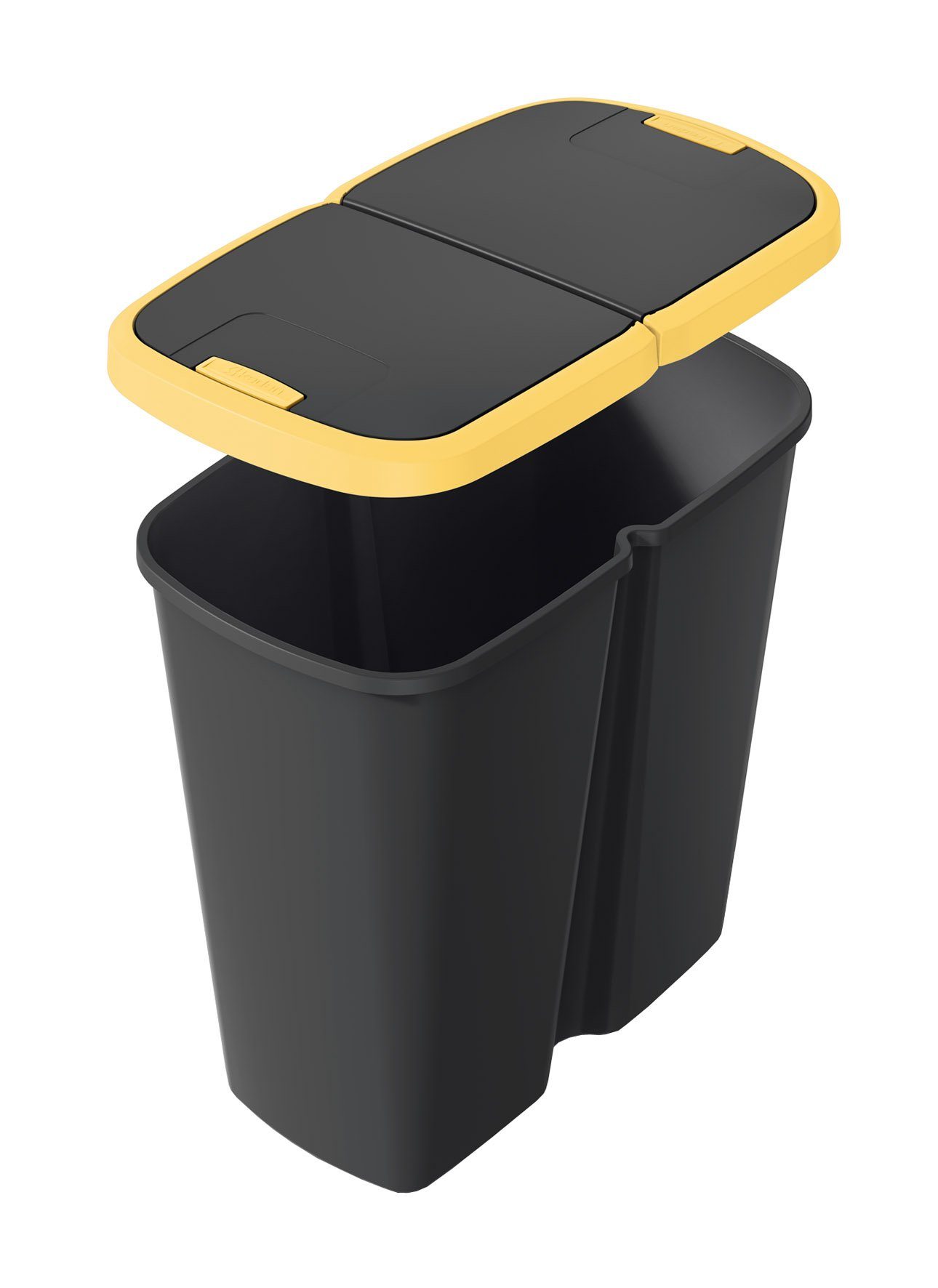 Mülleimer - schwarz Mülleimer Kunststoff / gelb, 2 Deckelöffnungen 45 mit Liter Spetebo Duo Abfalleimer eckig