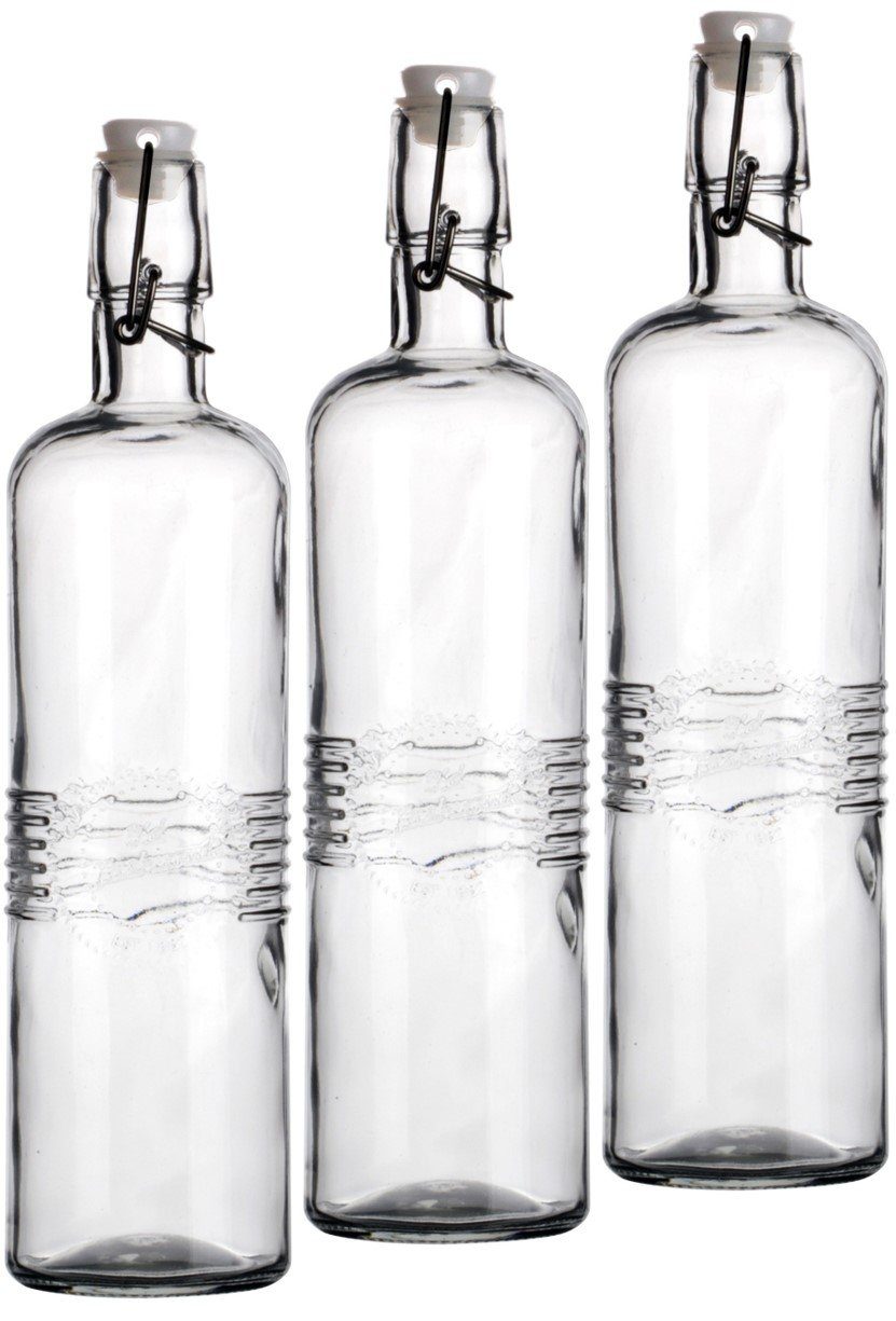 Emilja Trinkflasche Bügelflasche "Old Fashioned" 0,75L - 3er Set mit Struktur Glasflasche | Trinkflaschen