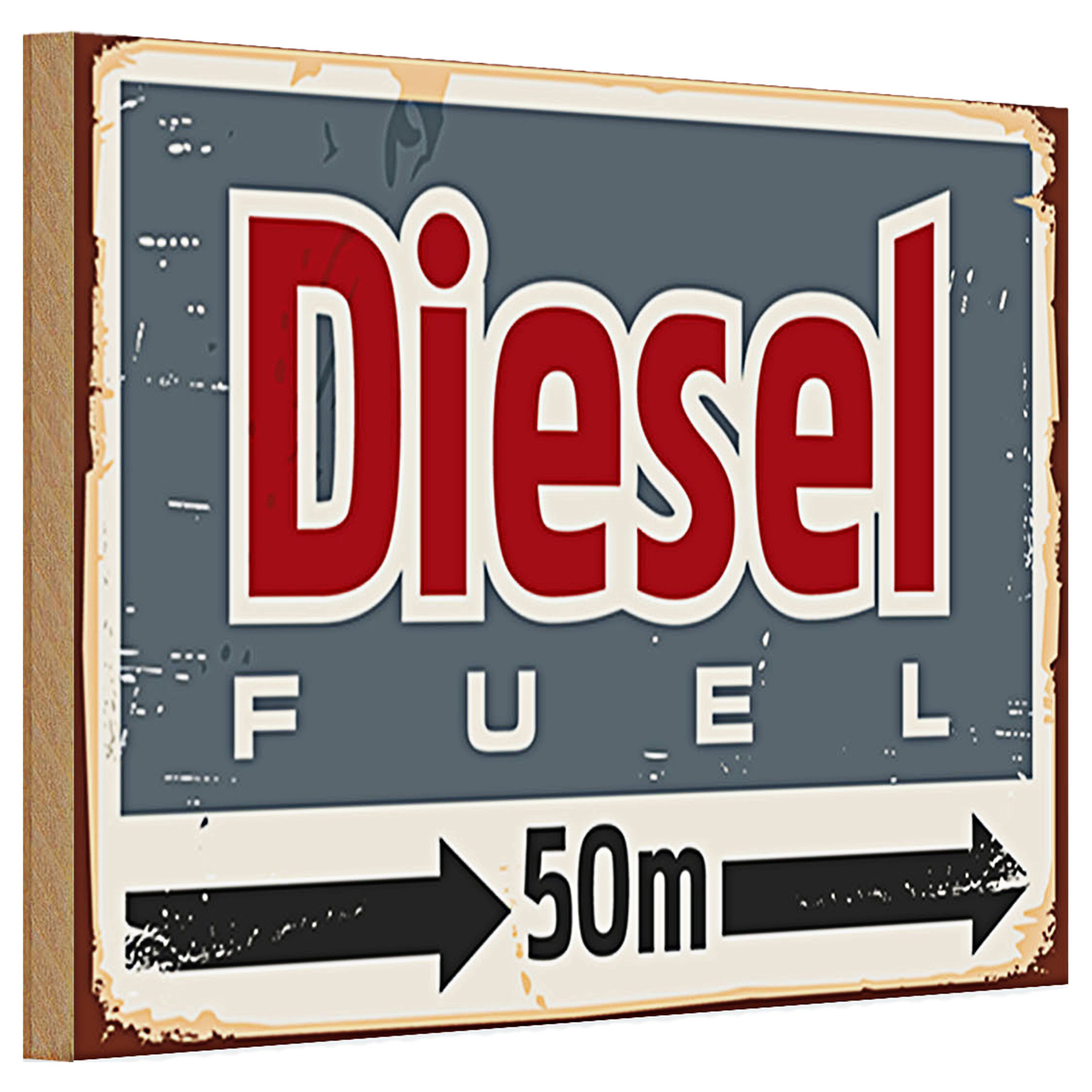 Roomando Holzbild Holzschild Retro 30x20cm Diesel fuel 50 m