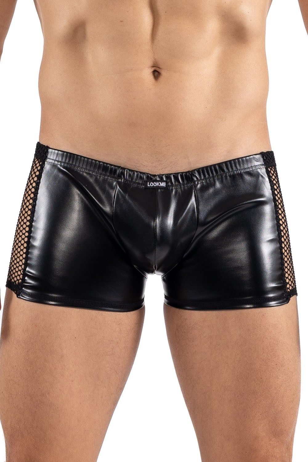 LOOK ME Boxershorts Schwarzer wetlook Herren Boxer Short mit seitlichen Netzmaterial elast