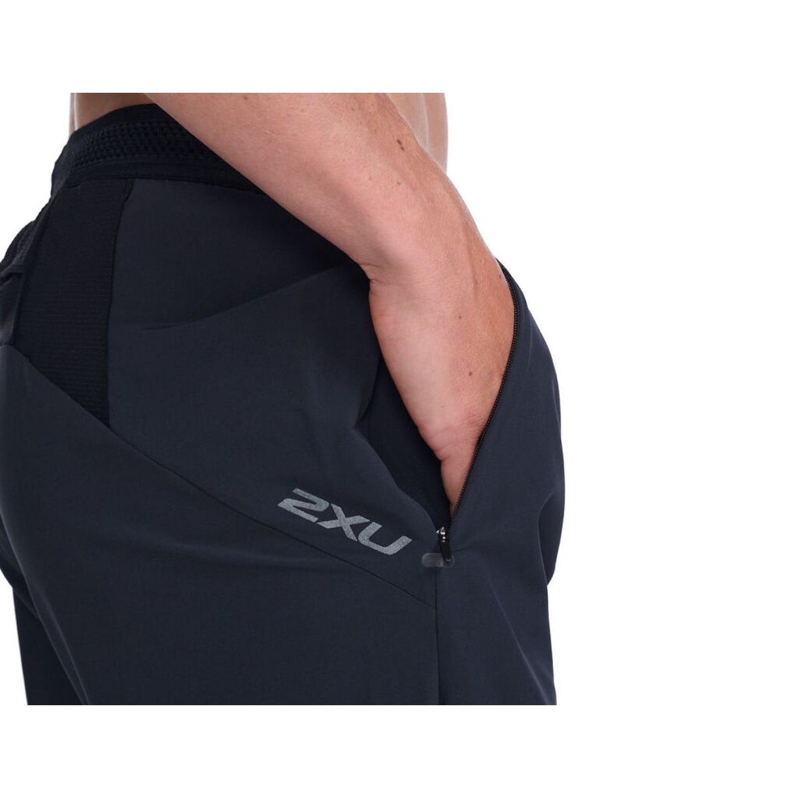 4-Wege-Stretch Atmungsaktiver lang Reißverschlusstasche Reflective Laufhose Light / Black/Black Speed Jogger Logos 2xU / Sporthose Reflektierende (1-tlg)