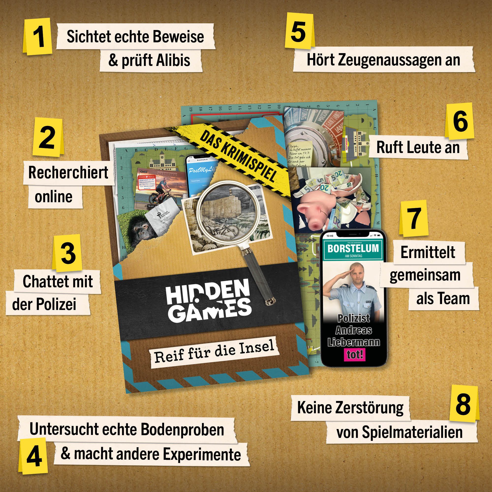 Hidden Games Tatort Spiel Reif für die Insel, Krimispiel, Made in Germany