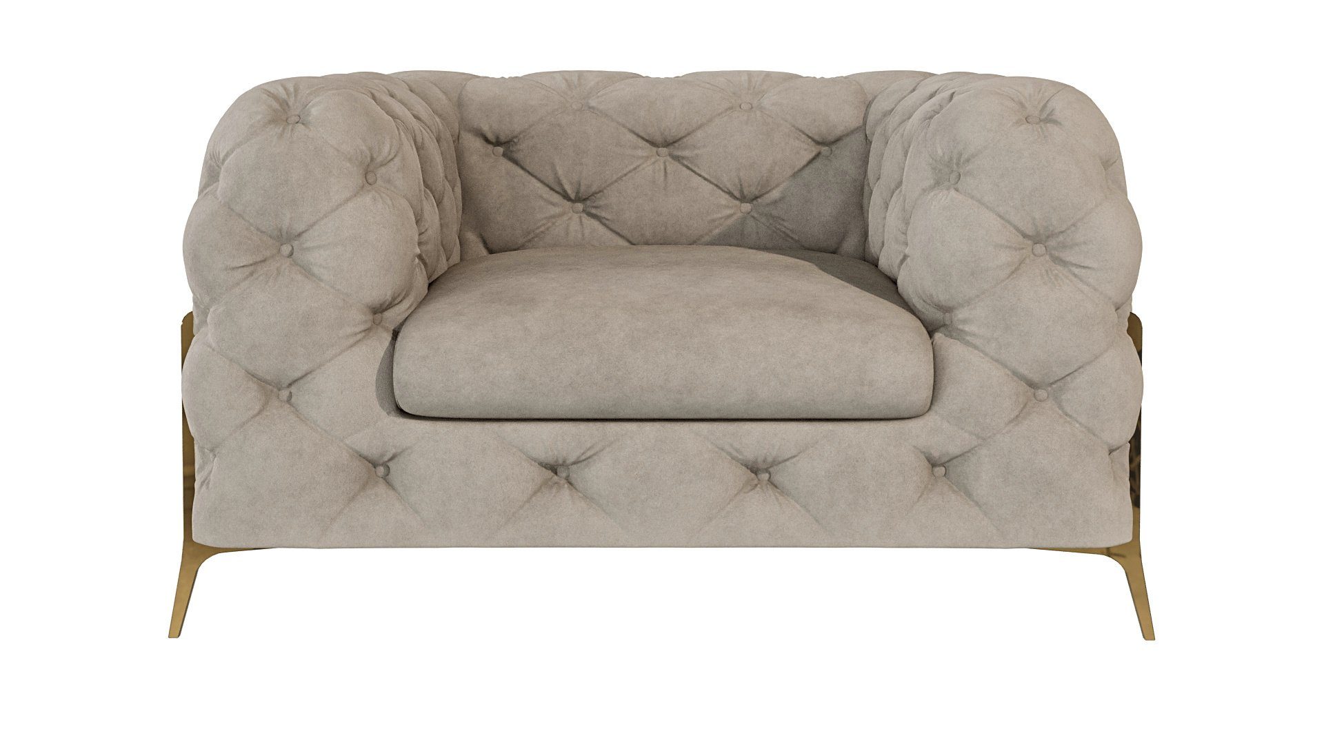 Ashley mit Wellenfederung Goldene Metall Dunkle Chesterfield-Sessel Möbel Füßen, mit S-Style Creme