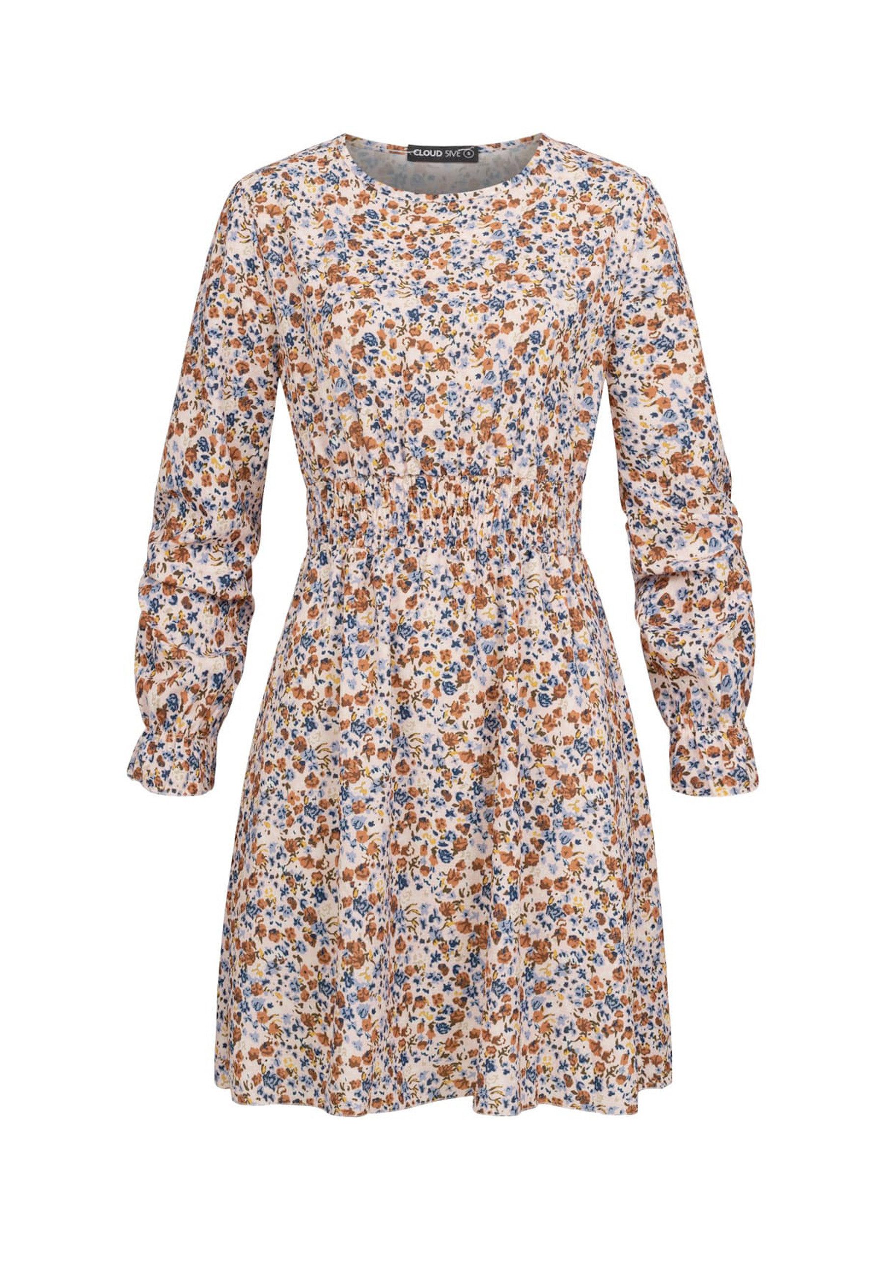 CLOUD 5IVE Shirtkleid CLOUD 5IVE Langarm Kleid mit Blumen Print (1-tlg)