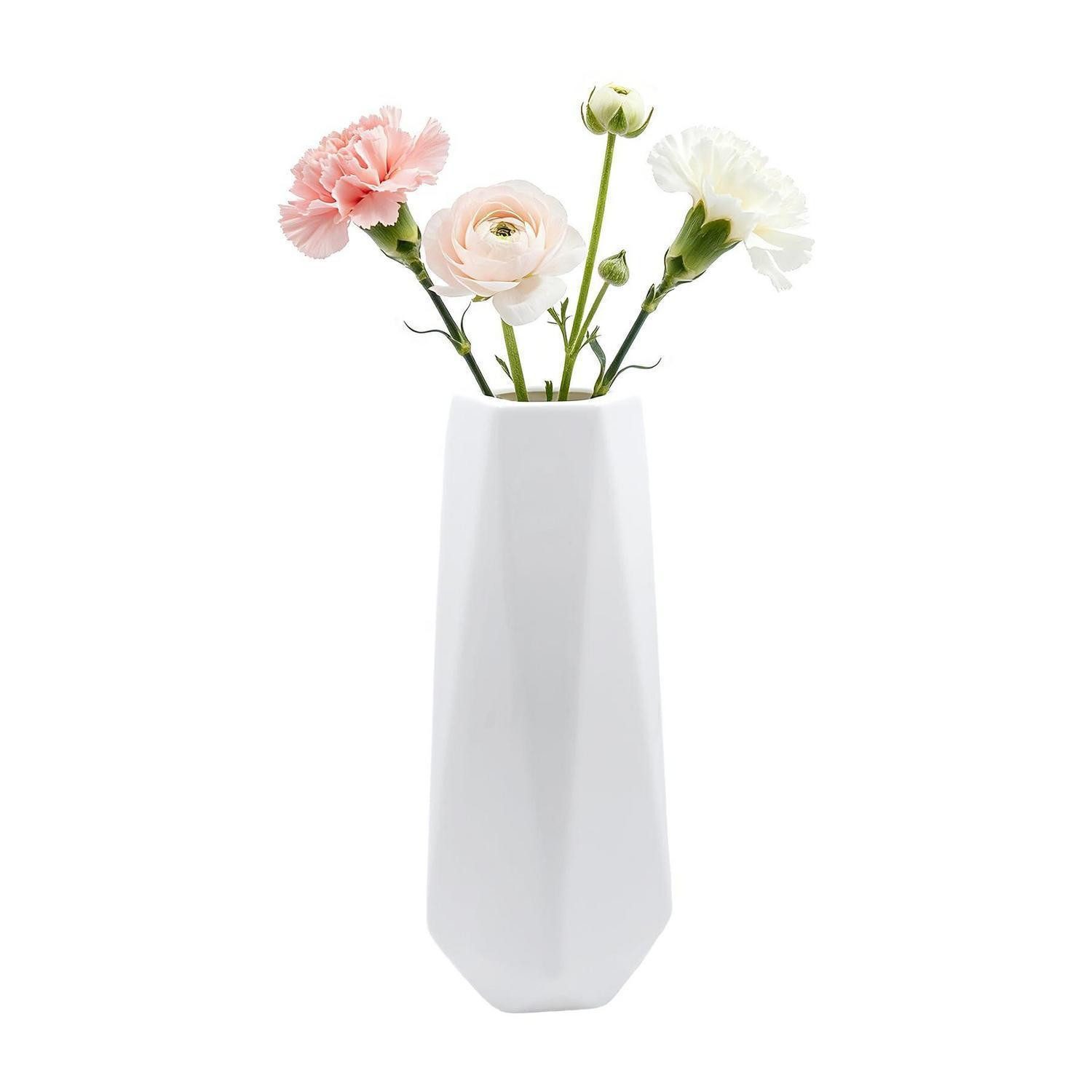 LuxusKollektion Dekovase Keramik Vase Weiß 20cm Geometrisch Boho (1 St)