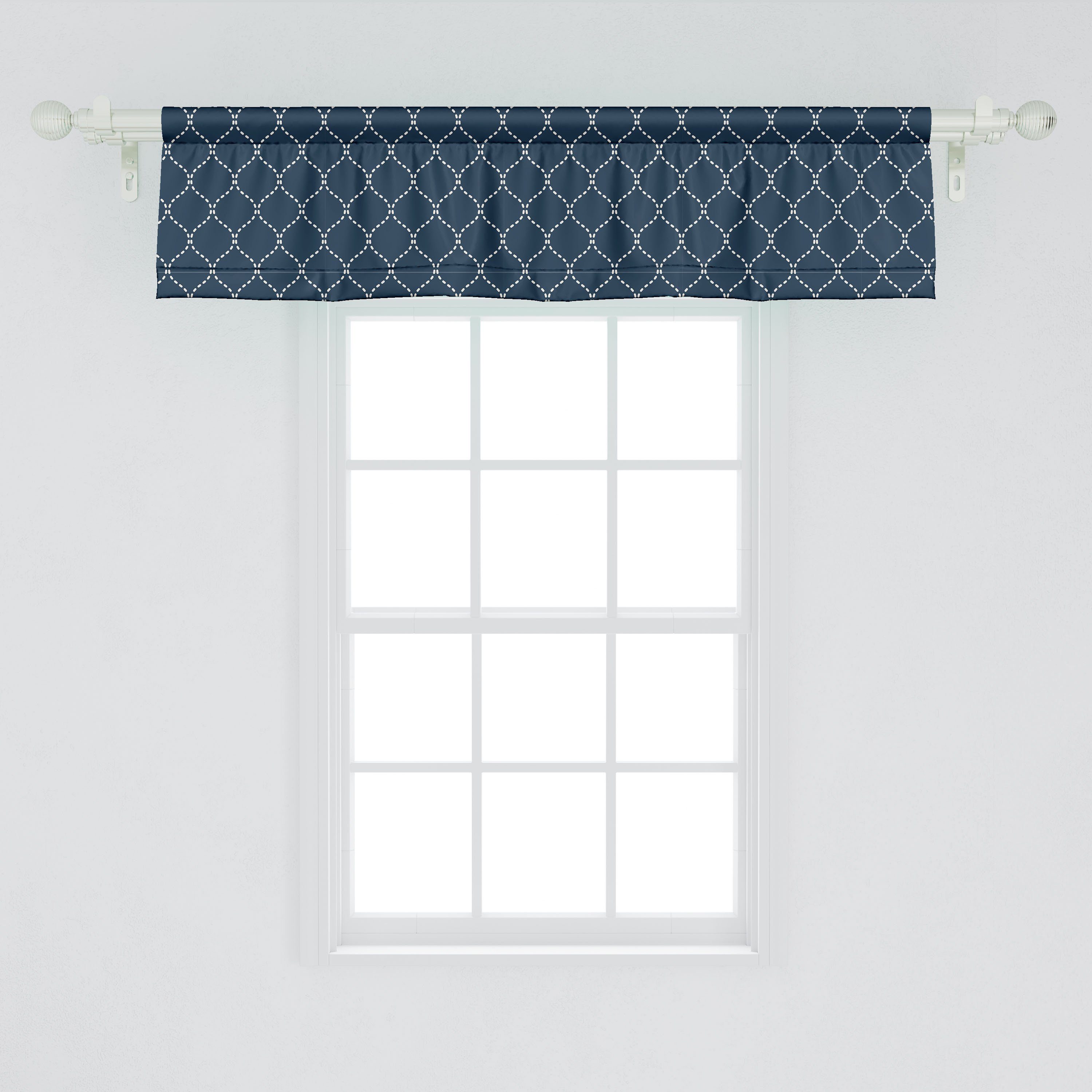 Scheibengardine Vorhang Volant für Küche Microfaser, Stangentasche, Abakuhaus, Gitter-Muster Dekor Schlafzimmer mit Geometrisch