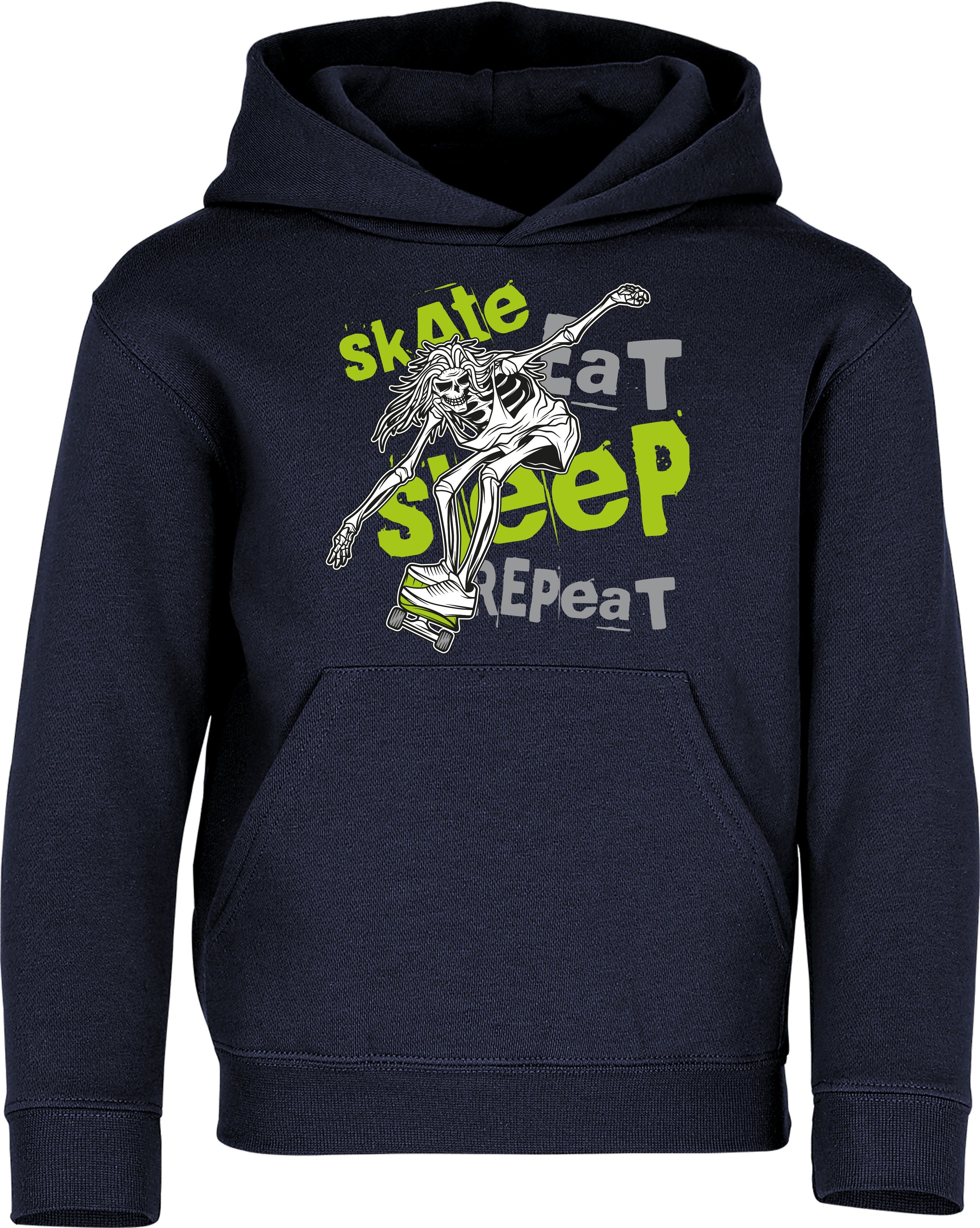 Sleep Skateboard hochwertiger Kinder Eat Pulli : Siebdruck Baddery Skaten - Navy Skate Repeat Hoodie Kapuzenpullover