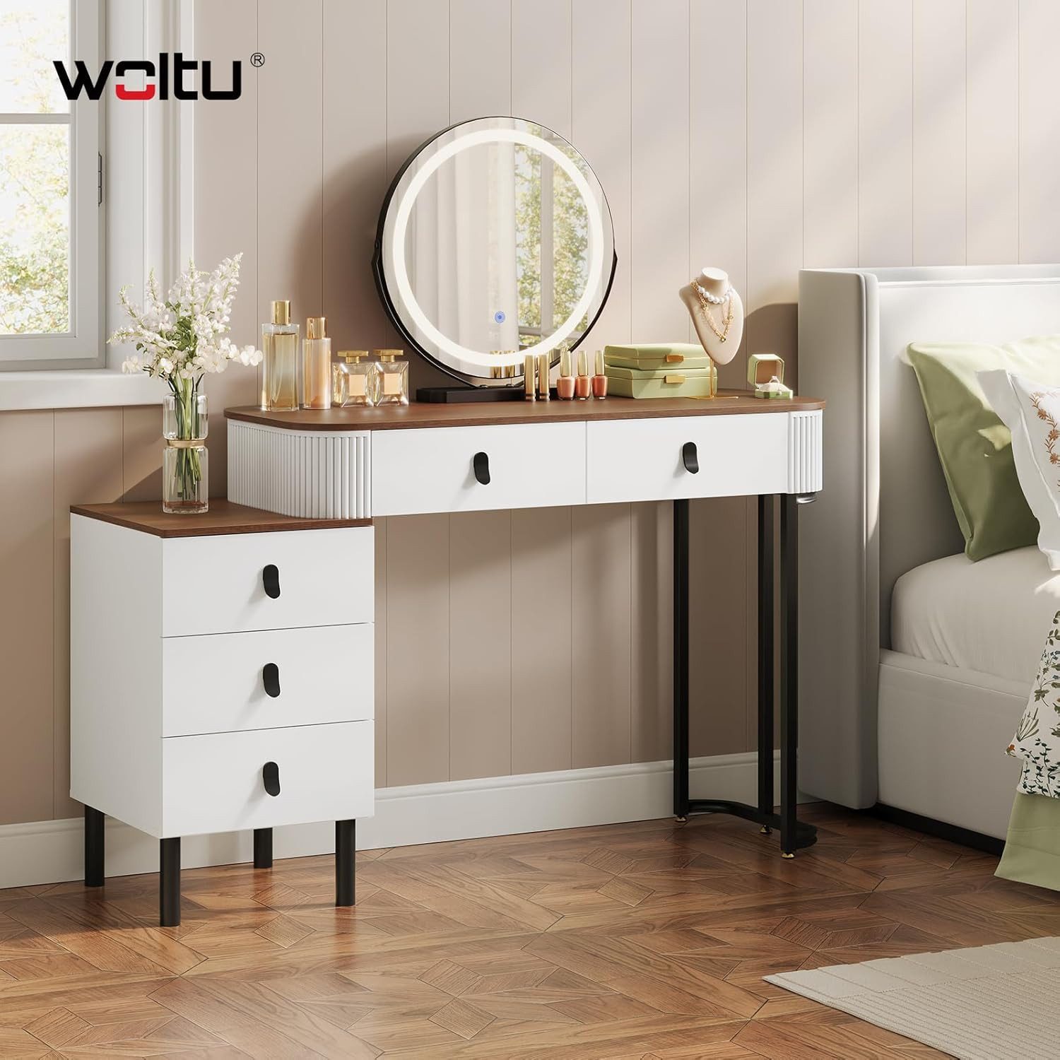 Woltu Schminktisch (1-St), mit Mobiler Spiegel, 2 Schubladen, 1 Seitenschra günstig online kaufen