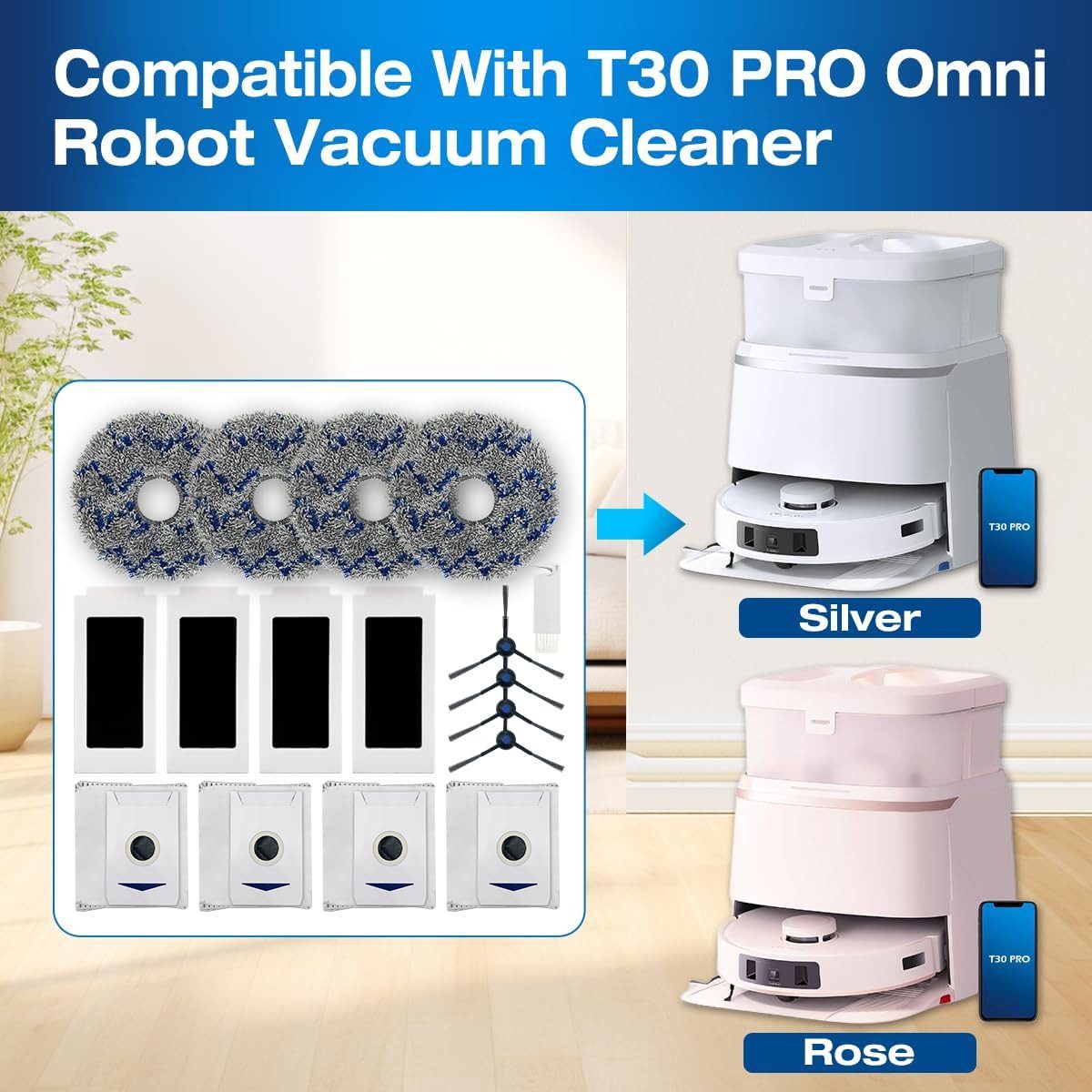 FELIXLEO Saugroboter Zubehör-Set Ersatzteile für ECOVACS DEEBOT T30 Omni/T30 PRO Omni – 17tlg Zubehör, (1-tlg)