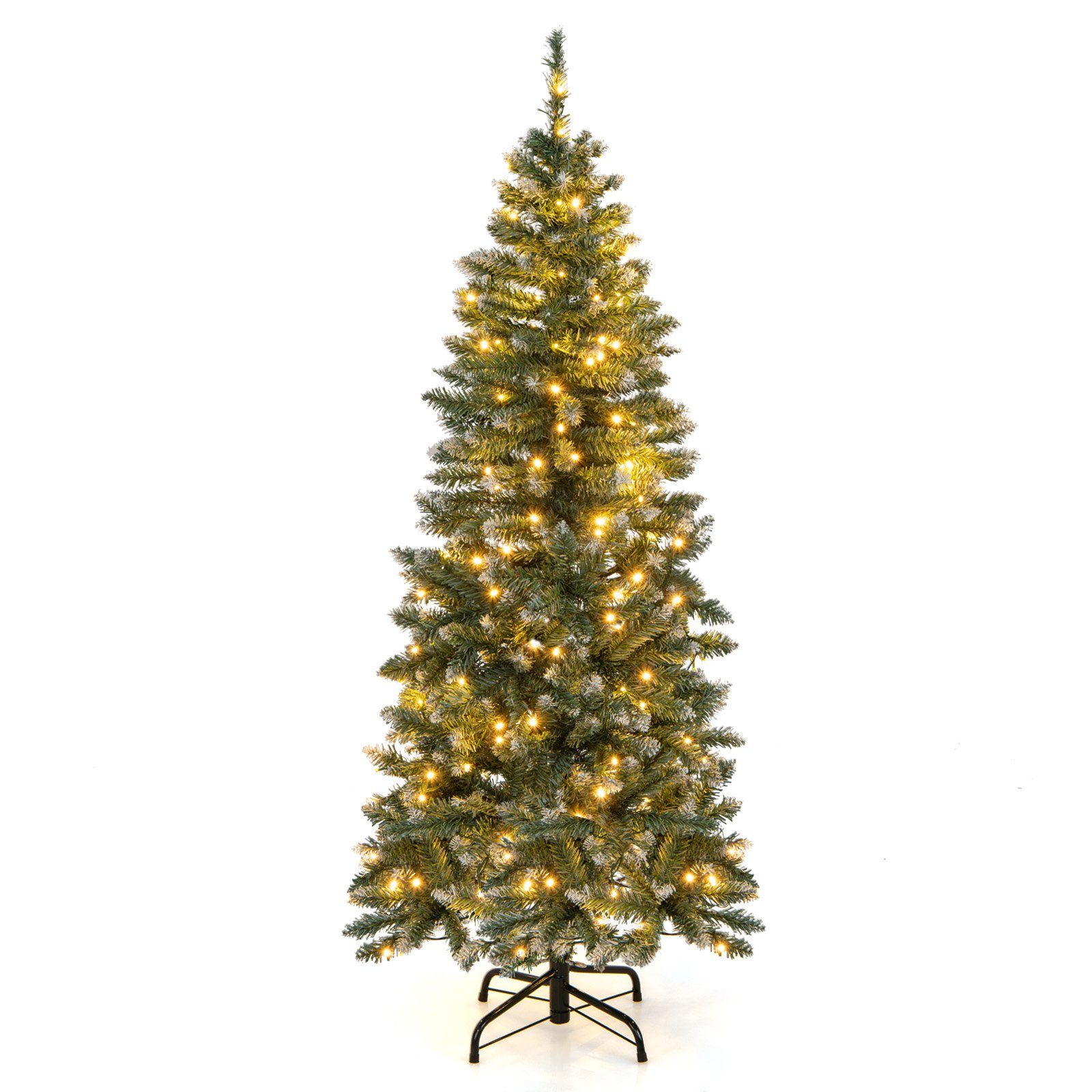 COSTWAY Künstlicher Weihnachtsbaum, mit Tannenbaum, 150cm LED&Schnee, schmal