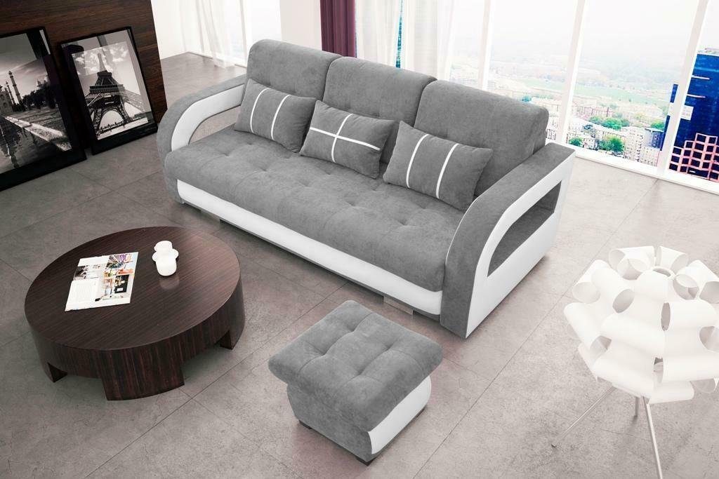 JVmoebel Sofa, mit Bettfunktion Grau/Weiß