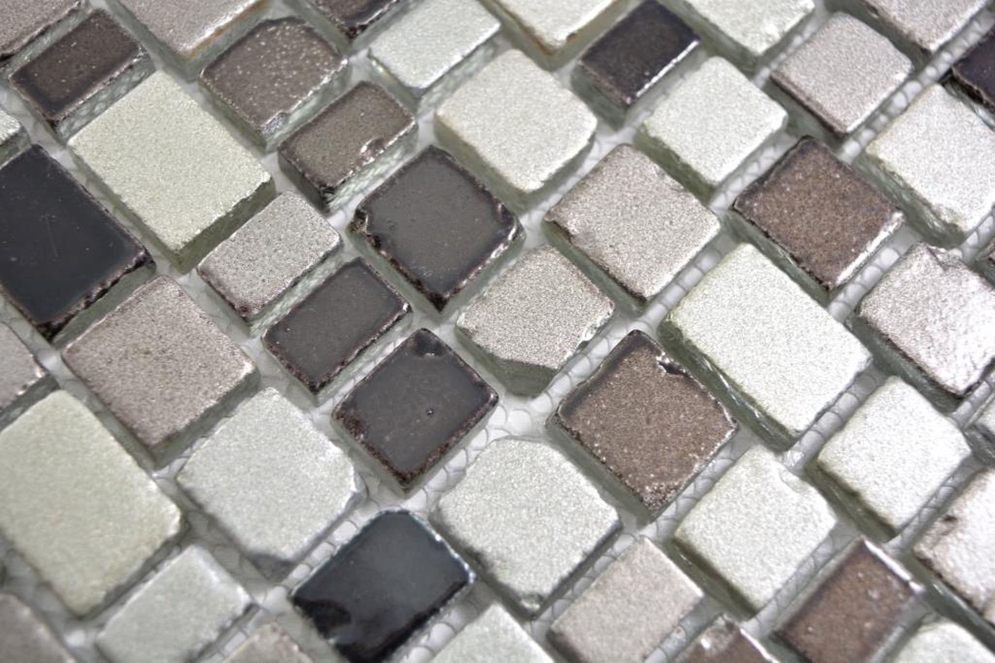 Thumbnail - Mosani Mosaikfliesen Glasmosaik Mosaikmatte Mosaikbordüre grau beige