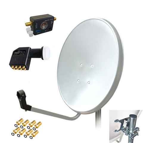 ARLI 60 cm HD Sat Anlage weiss + Octo LNB + Satfinder + 8x F-Stecker SAT-Antenne (60 cm, Stahl)