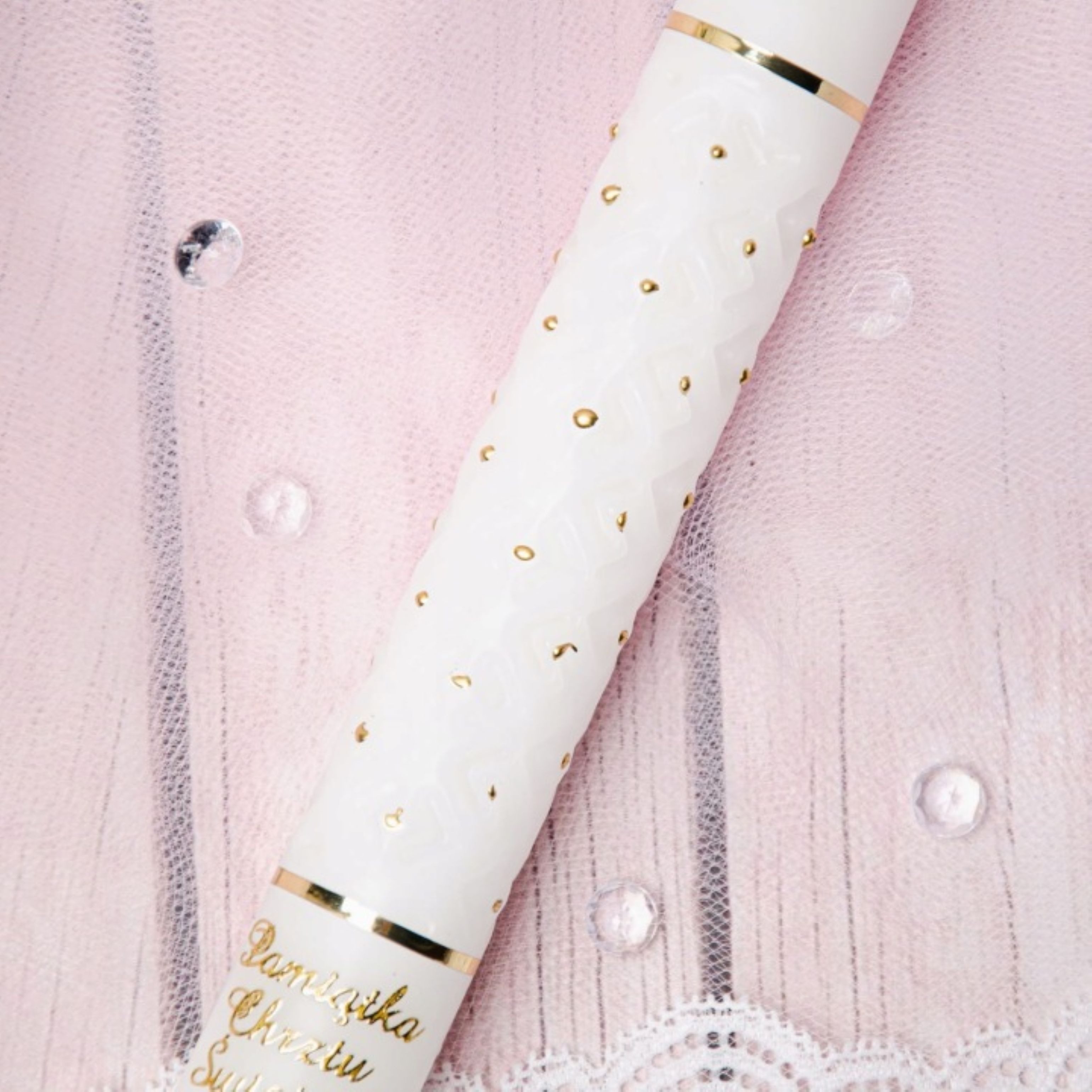 Festivalartikel Taufkarte Taufkerze Mädchen Rosa Blumen Gold 40cm Handdekoriert