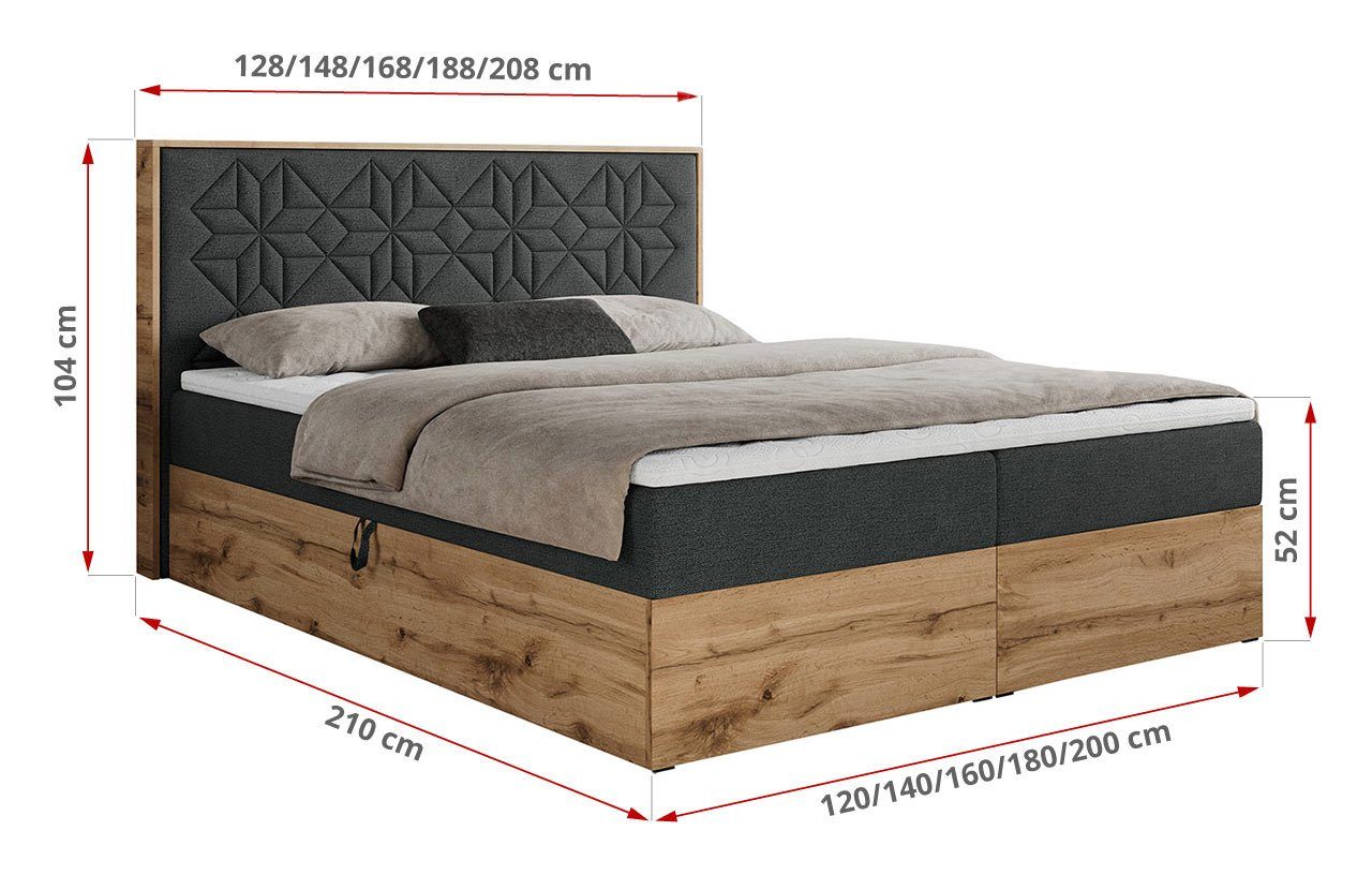 MKS MÖBEL Boxspringbett NESSI, mit hohes Kopfteil Doppelbett, Matratze, Multipocket Bettkasten