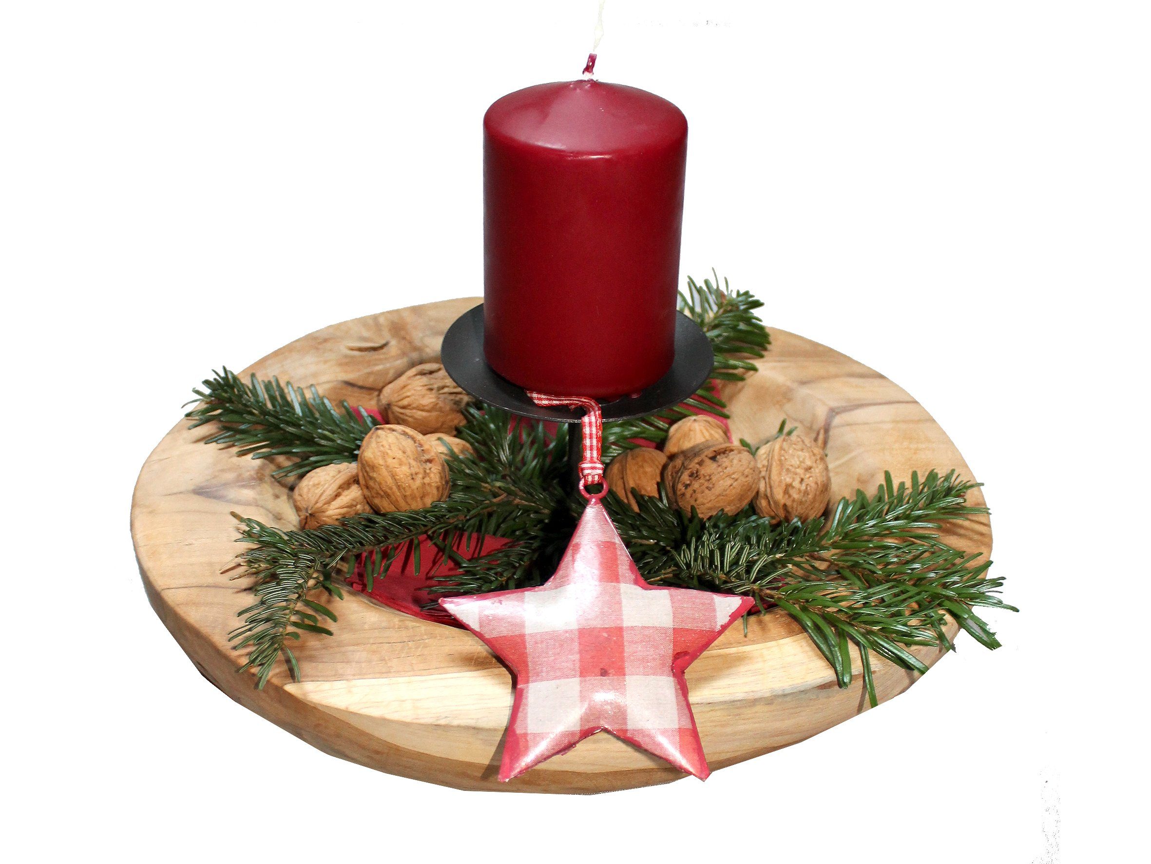 Home Feeling Adventskranz Kerzenschale aus Teakholz, mit Kerzenpick Ø ca. 20 cm, Kerzenhalter