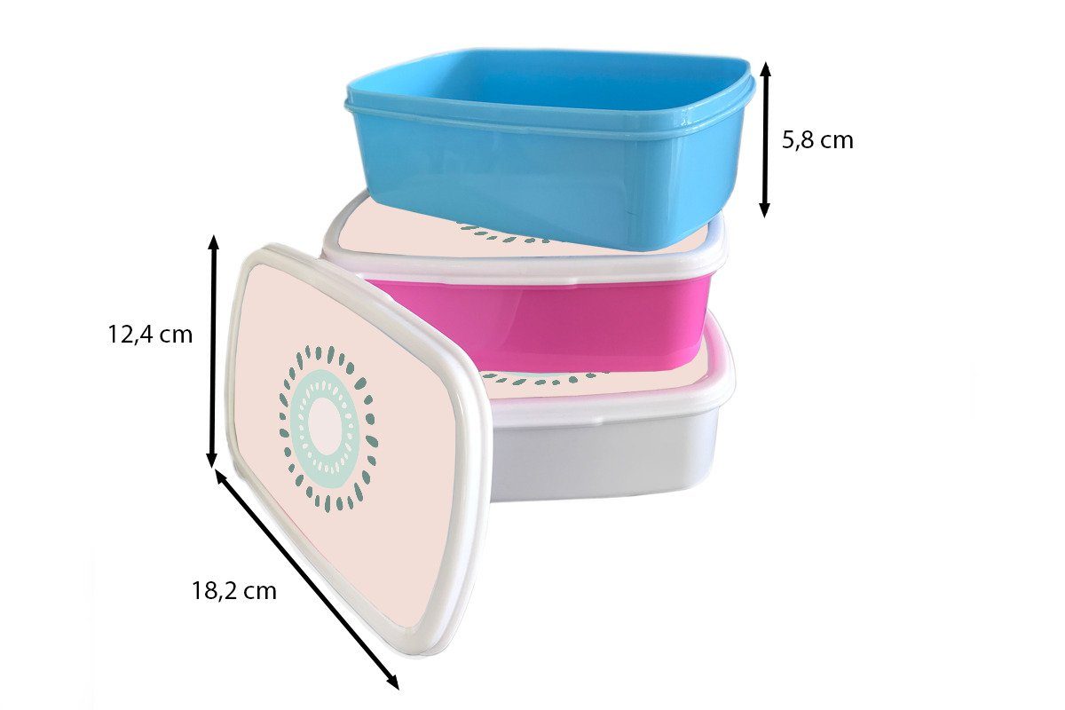 MuchoWow Lunchbox Erwachsene, für Sommer - Kinder, Brotdose - Kunststoff, (2-tlg), Kiwi Mädchen, Kunststoff rosa Abstrakt, Brotbox Snackbox