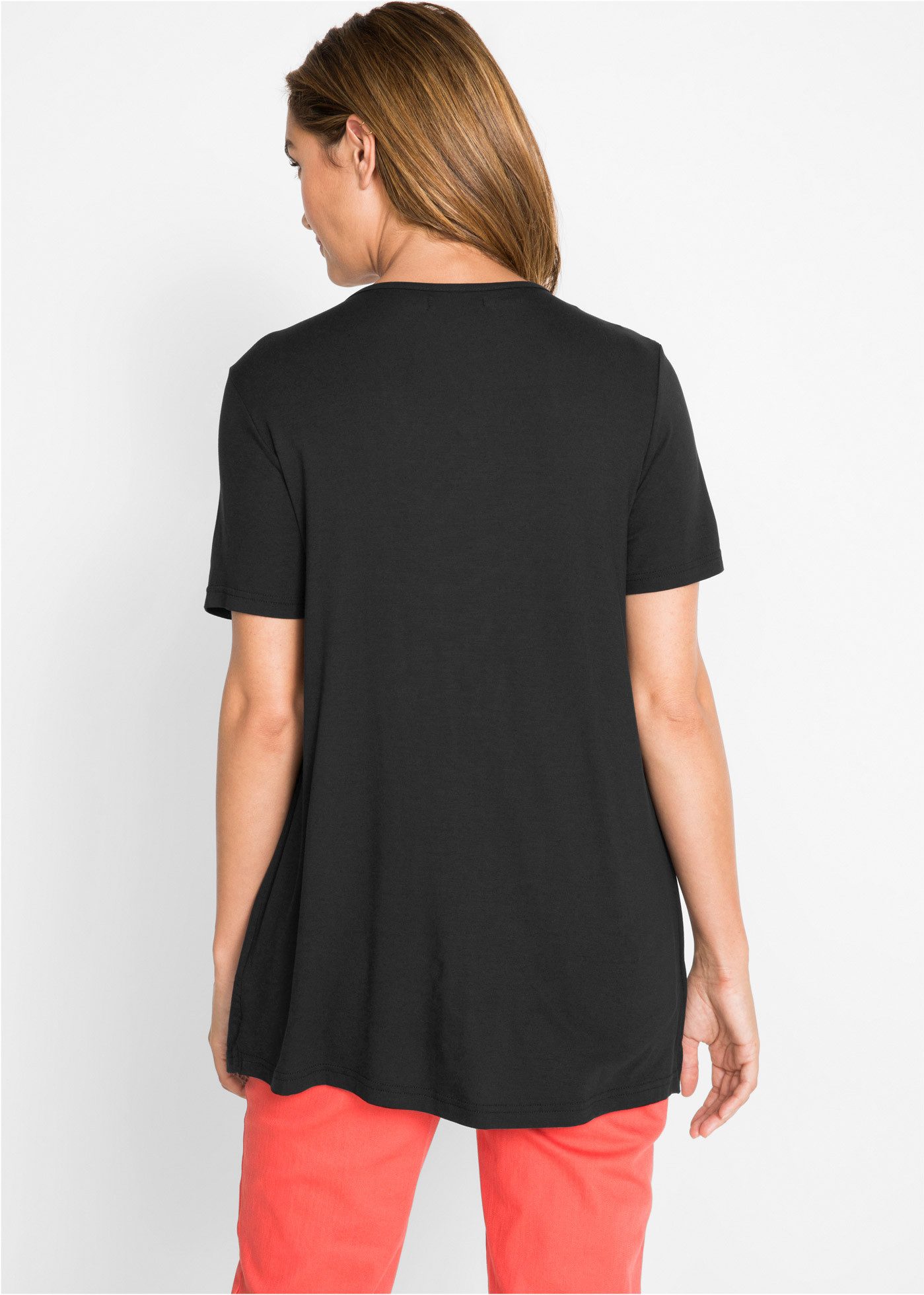 bonprix 2-in-1-Shirt A-Linie Passform, Kurzarm, mit V-Ausschnitt, mit Zierknopfleiste