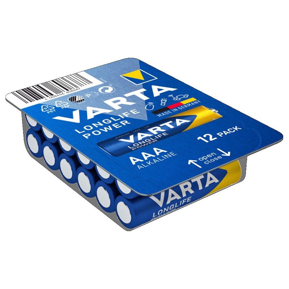VARTA Varta Langzeit Leistung AAA 12er Großpackung Micro-Batterie Fotobatterie, (1,5 Volt V)