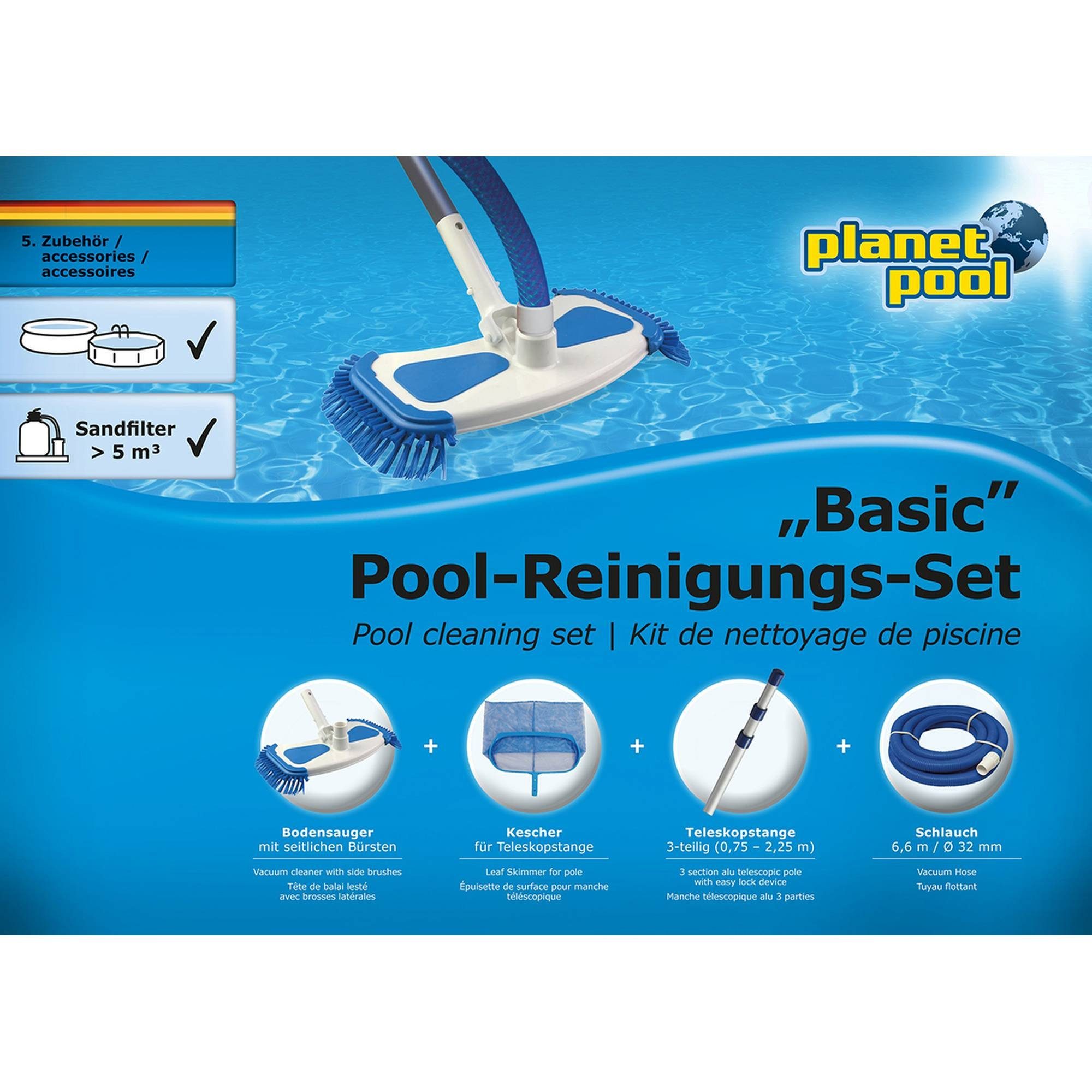 Planet Pool Reinigungsbürsten-Set PLANET POOL Pool-Reinigungsset groß, Wasserlinie, Boden, Wand, (1-tlg)