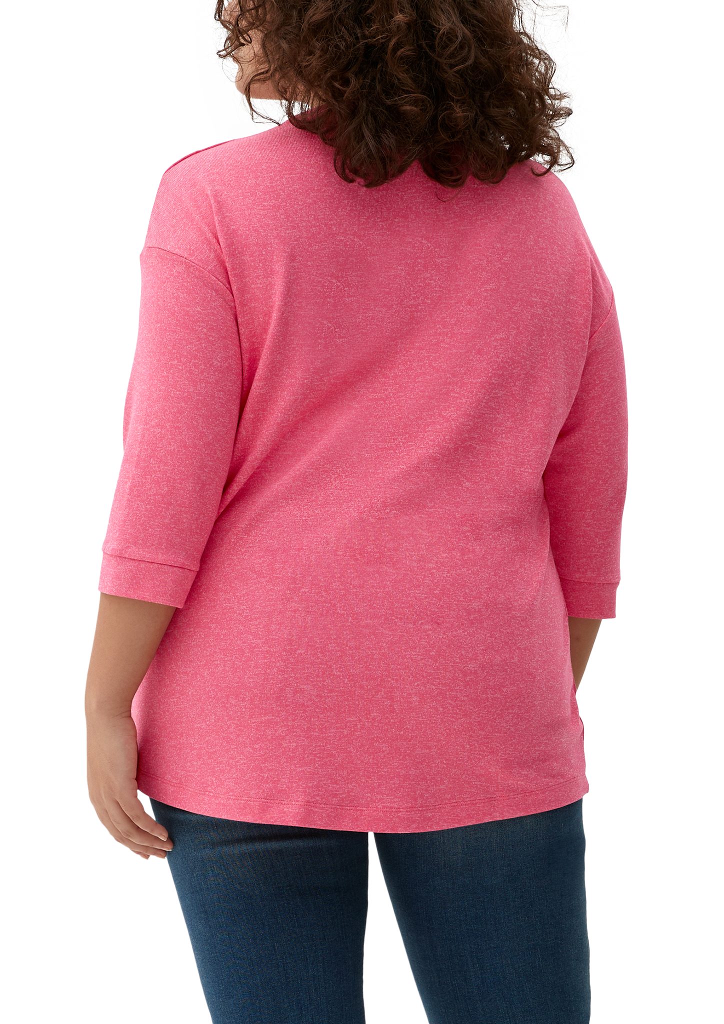 mit TRIANGLE Stickerei T-Shirt V-Ausschnitt pink 3/4-Arm-Shirt