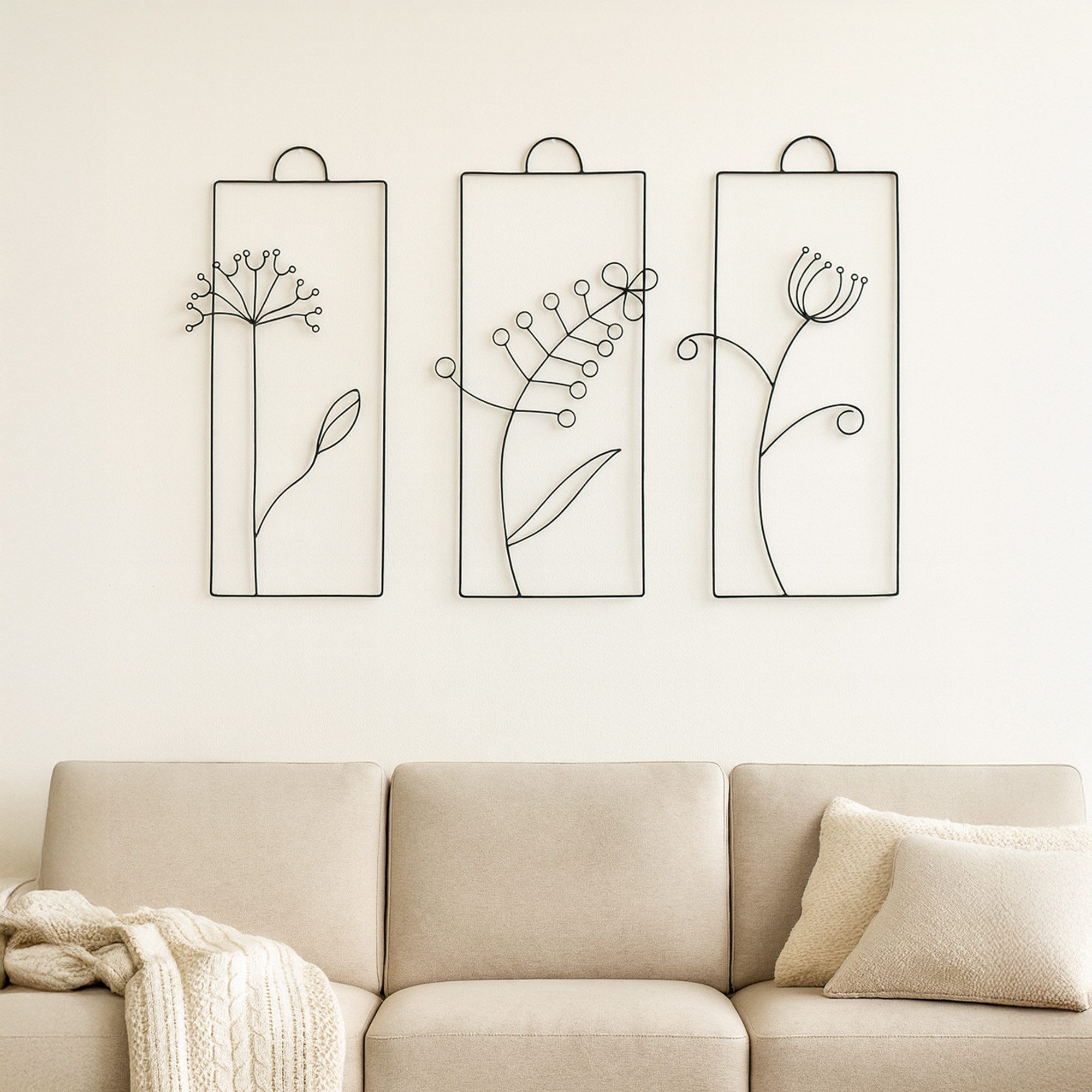 UNUS HOME Wanddekoobjekt 3er Set Wanddeko Blumen Metall, filigrane Deko (3e günstig online kaufen