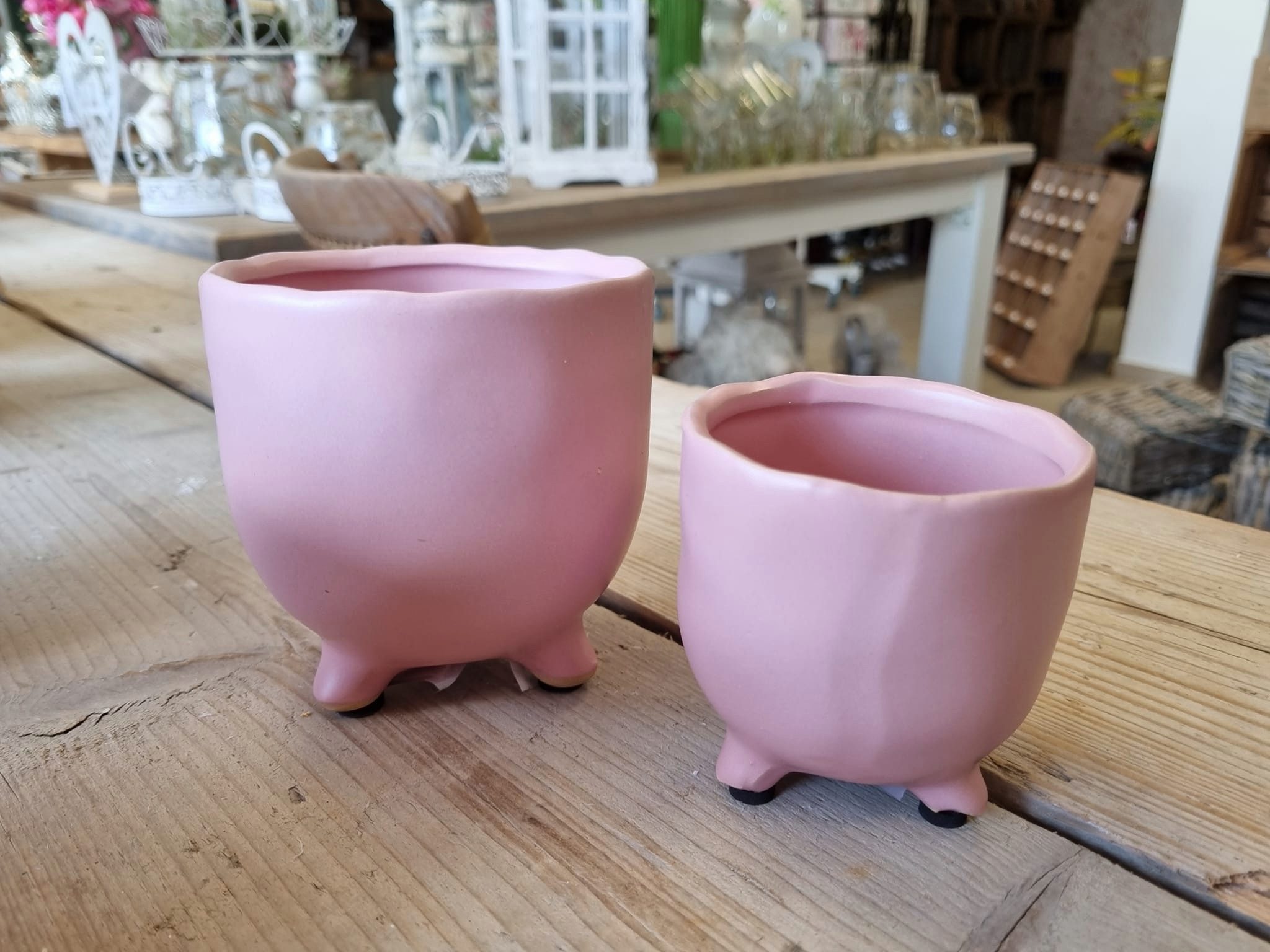 Annimuck Übertopf Übertopf Set Tirana rosa mit Füssen 11x10 und 8x8 cm Keramik (2 St)
