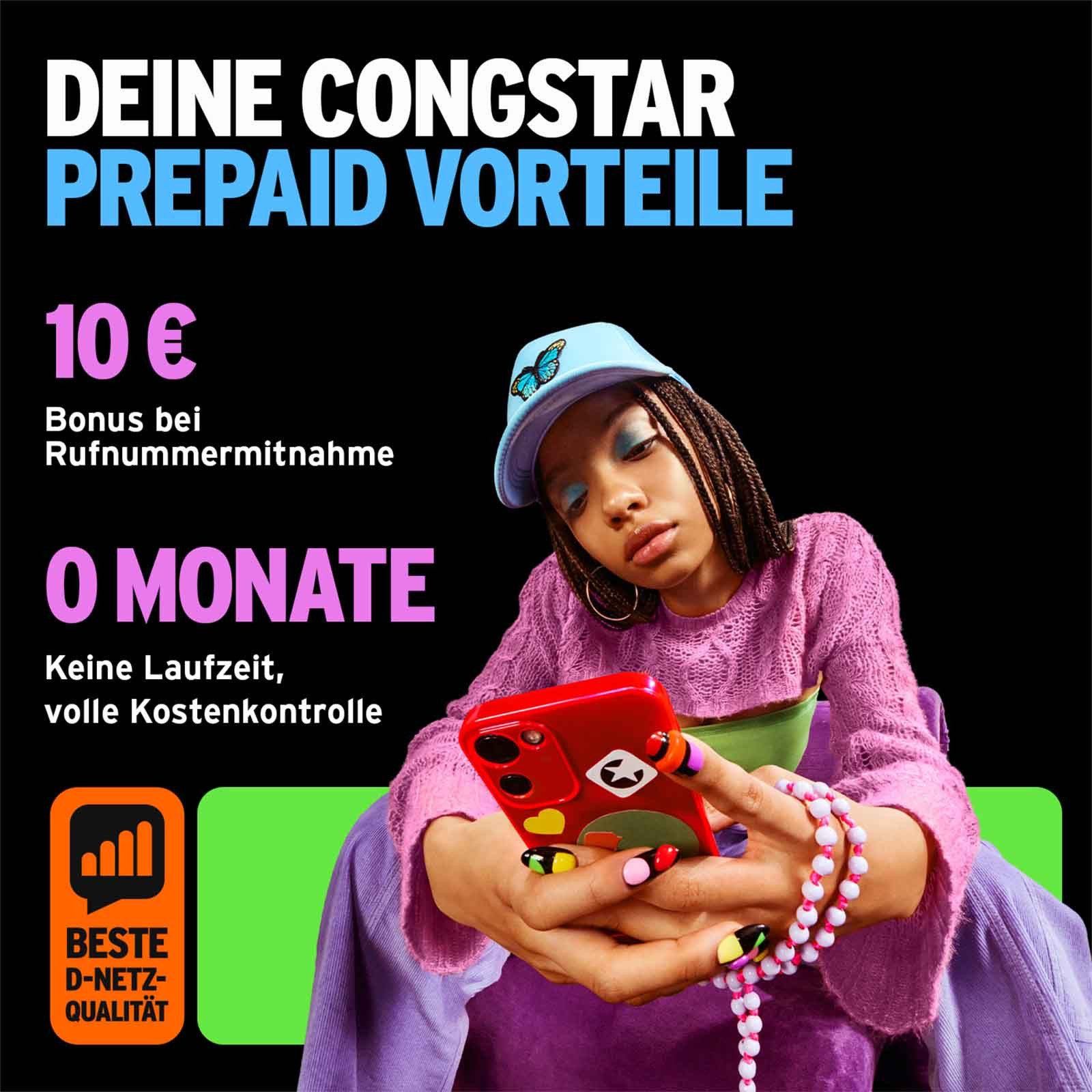 Congstar Prepaid ALLNET XL SIM-Karte ohne Vertrag 5G mit 25 Mbit/s Prepaidkarte, (Telefonie & SMS Flat, EU-Roaming inkl)