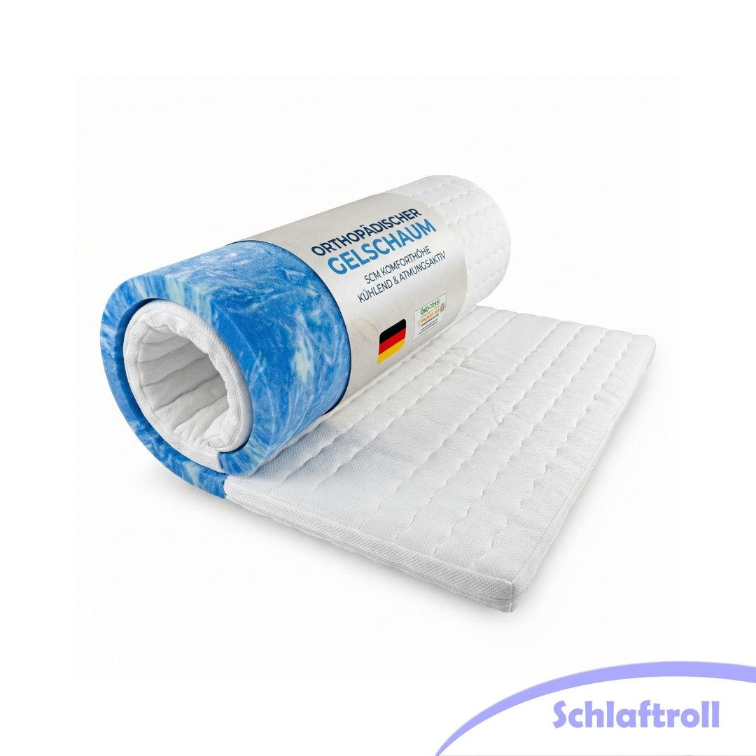 Schlaftroll, Topper 7 Zonen Gelschaum Topper – 8 cm Premiumkomfort, 90x200, 140x200 und weitere Größen