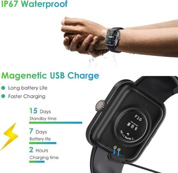 Marsyu Herren's & Damen's Telefonfunktion Smartwatch (2 Zoll, Android/iOS), mit Herzfrequenz/Körpertemperaturmessung Schlafmonitor SOS-Taste